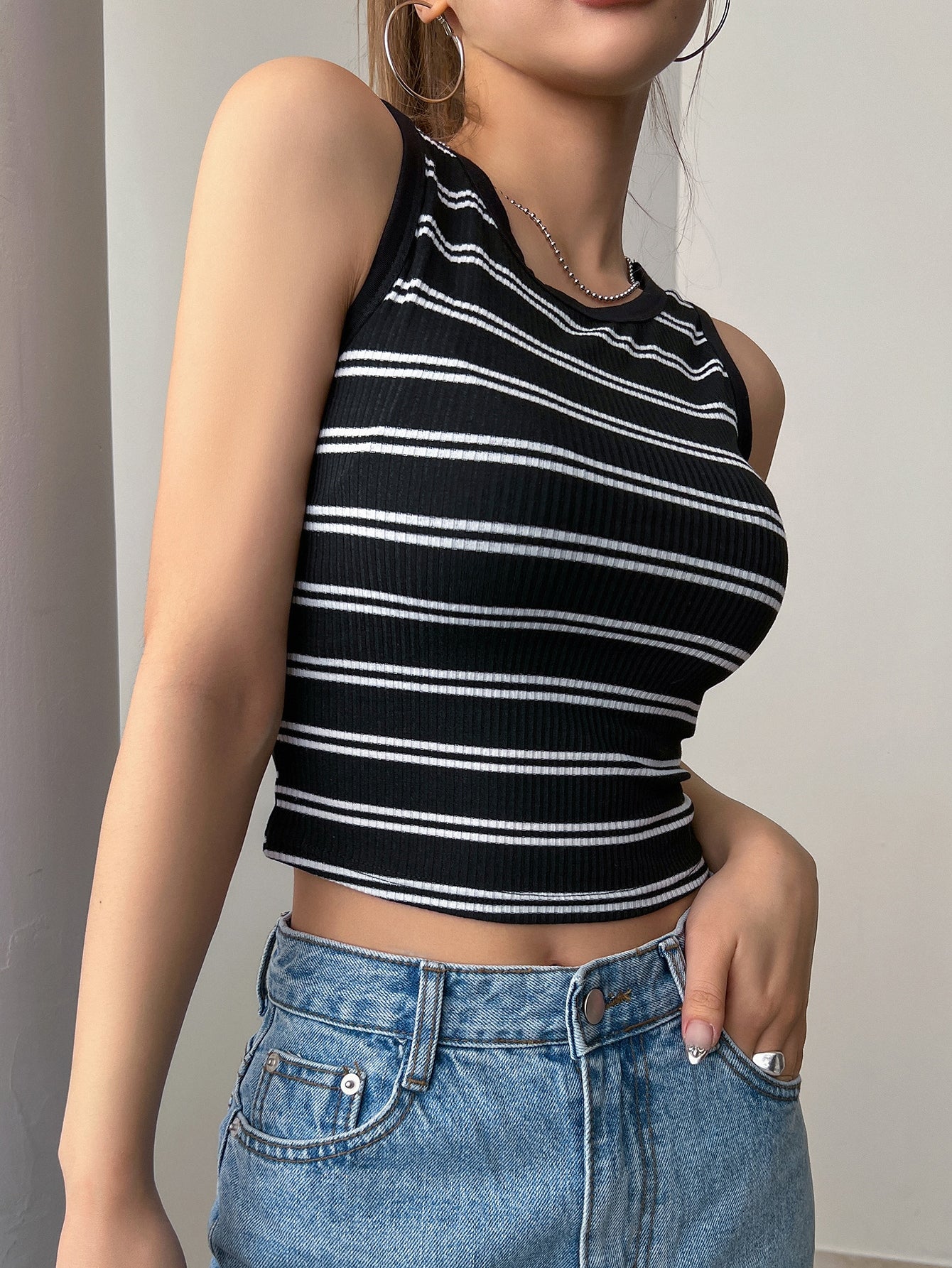 DAZY Top De Tanque Corto Con Estampado A Rayas