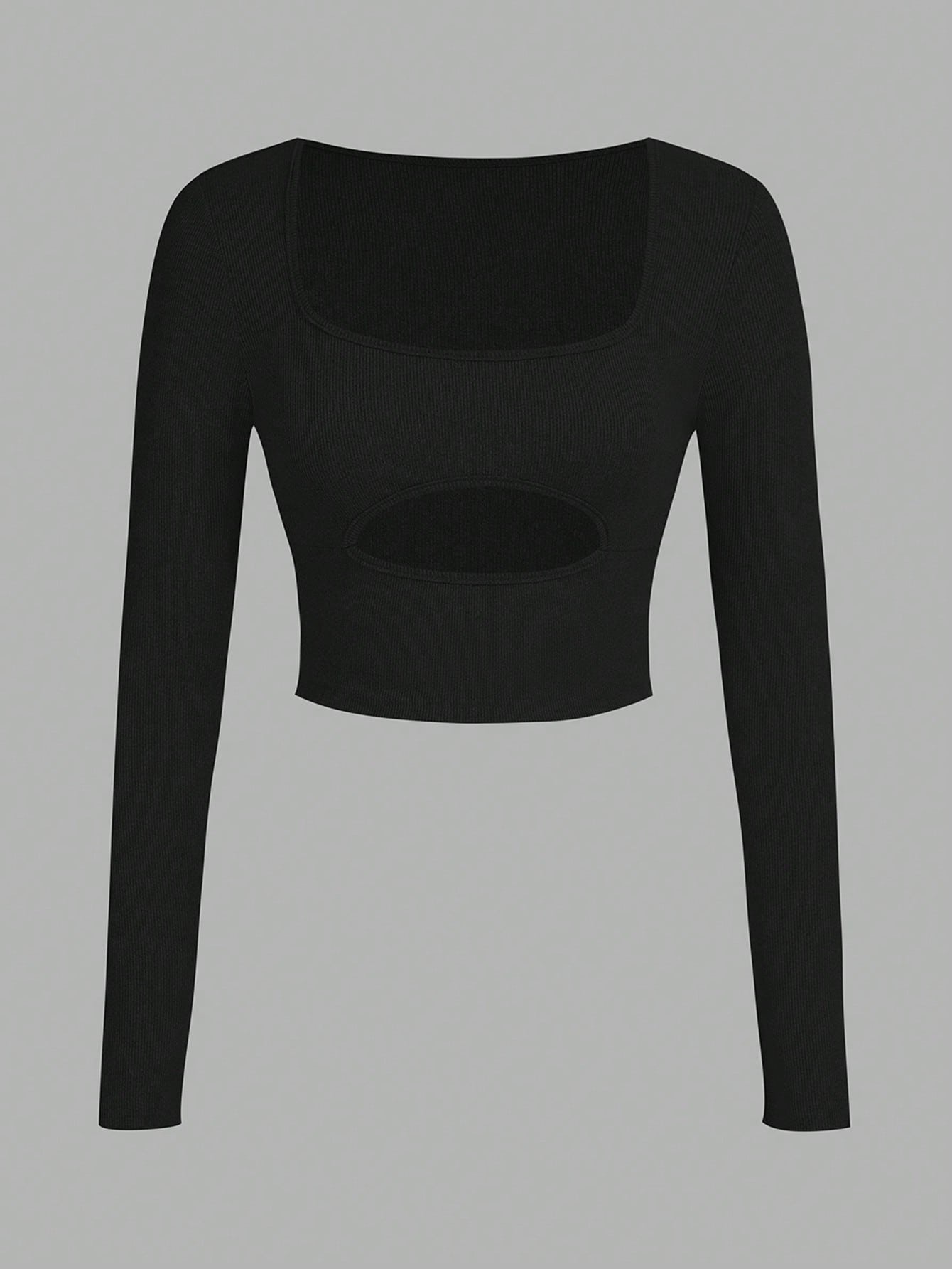 Flirla Camiseta De Manga Larga Para Mujer Con Cuello Cuadrado Y Huecos