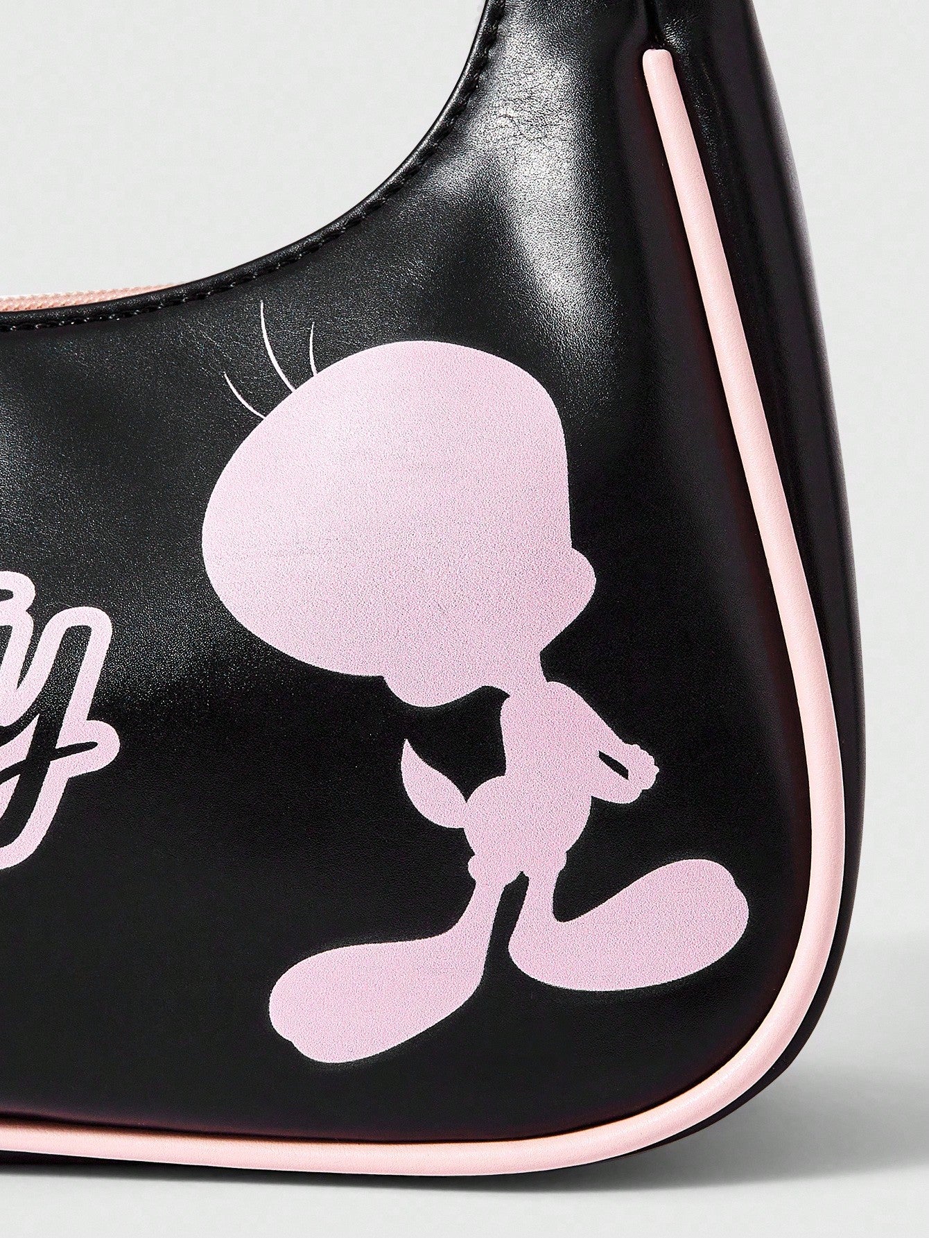 LOONEY TUNES X SHEIN Bolso de contraste negro y rosa con estampado de cerezas, estilo de señorita joven, versátil para salidas diarias y citas