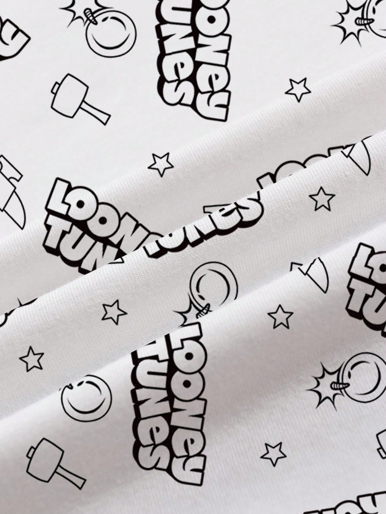 LOONEY TUNES X SHEIN Camiseta de manga corta con cuello redondo y gráfico de letra y dibujo animado para niño preadolescente