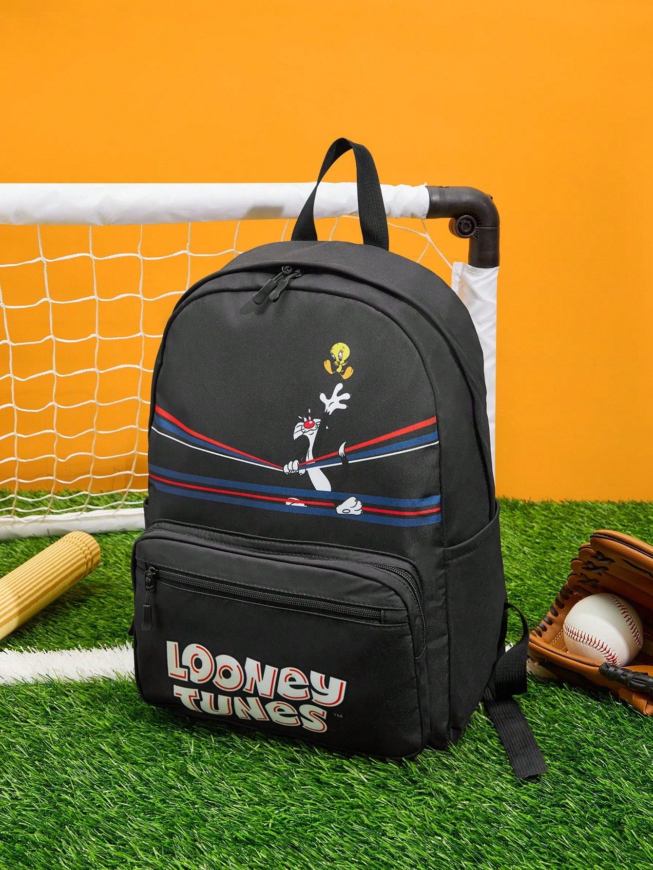 LOONEY TUNES X SHEIN Mochila de moda con estampado de dibujos animados y letras para uso casual y de vuelta al colegio para mujer