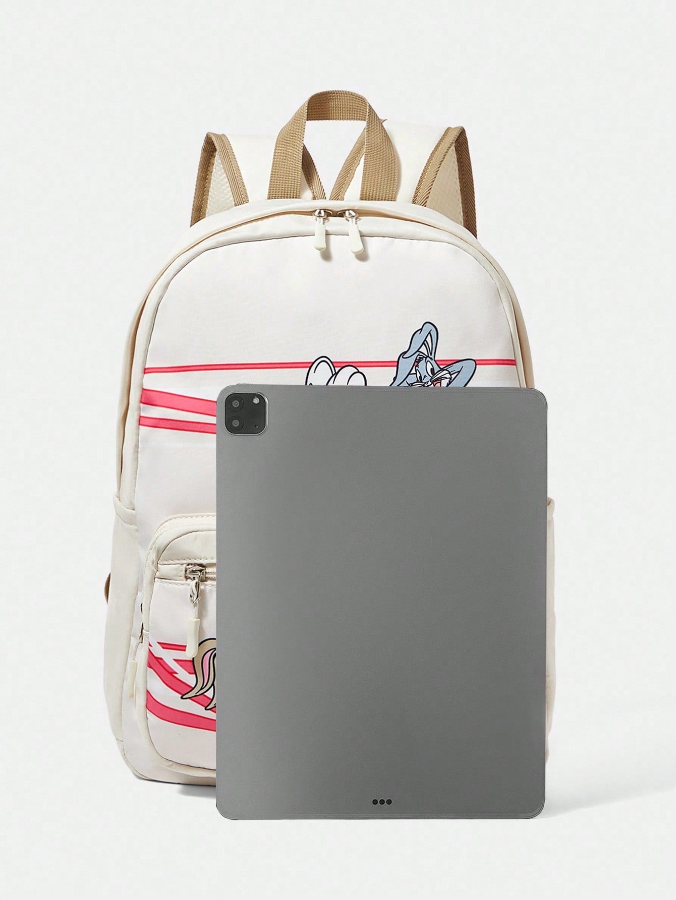 LOONEY TUNES X SHEIN Mochila de moda con estampado de rabbit de dibujos animados Casualtingting Collegiate para mujeres, para volver a la escuela