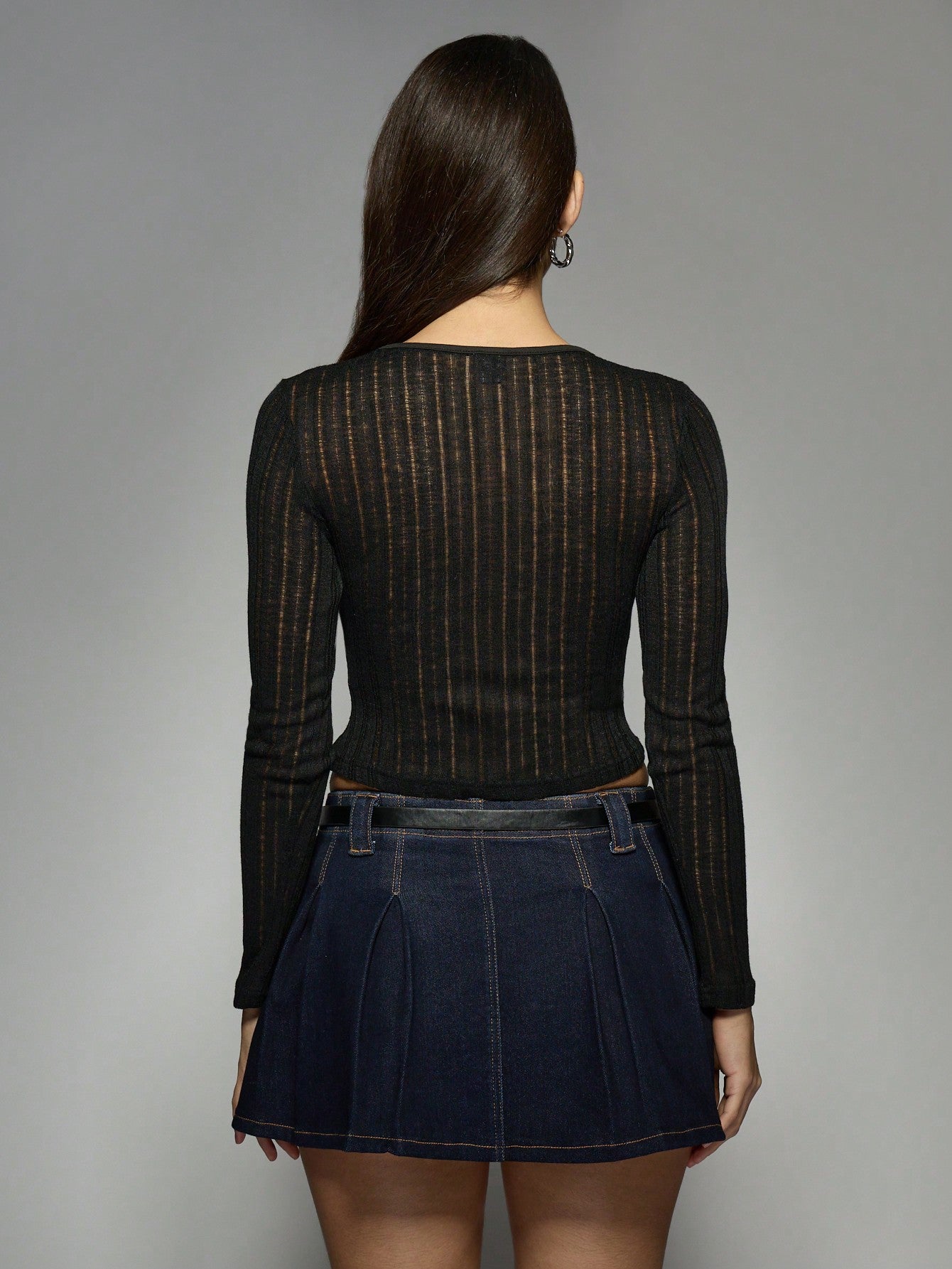 MISSGUIDED Blusa ajustada de mangas largas de punto vaporoso