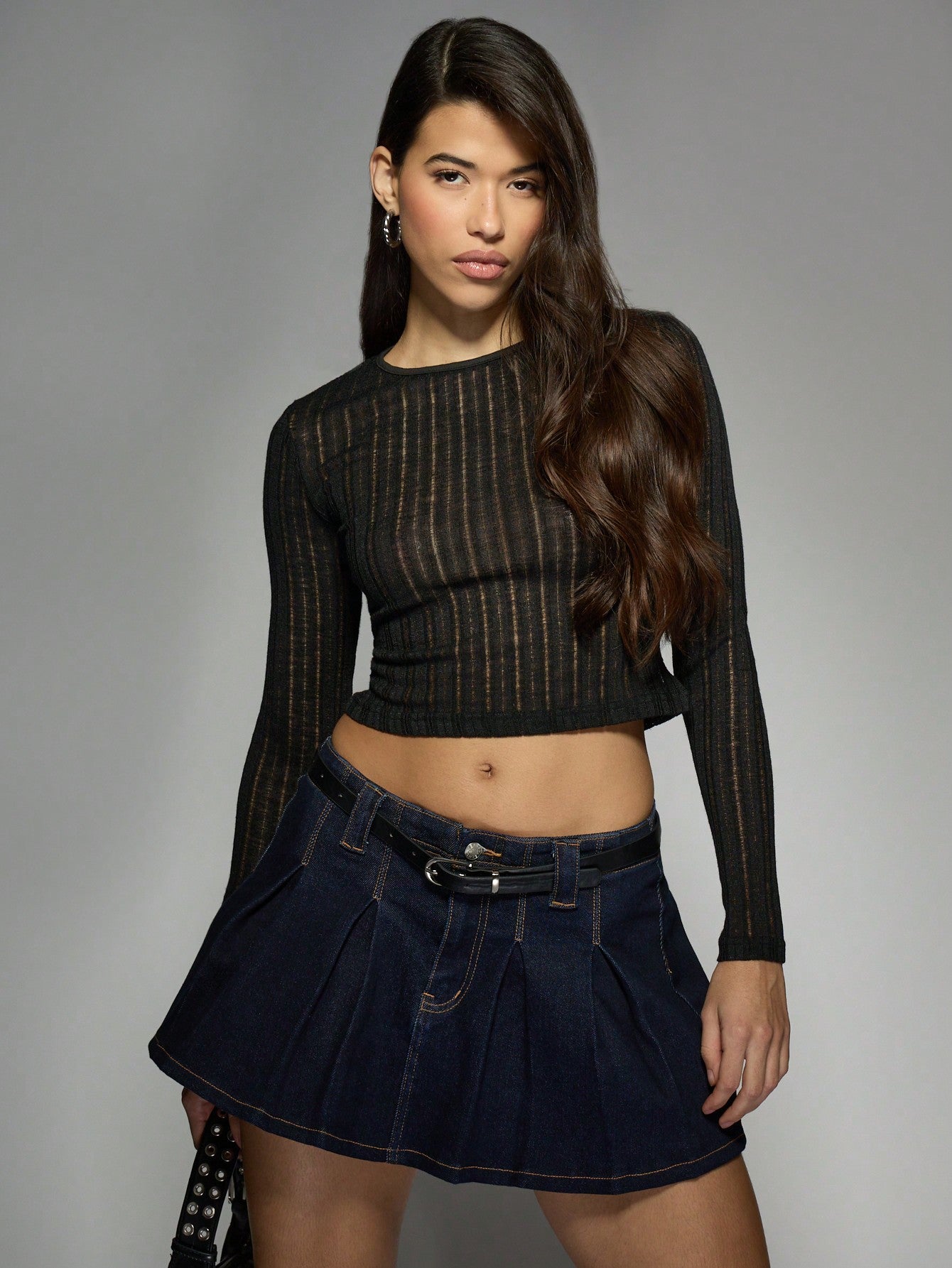 MISSGUIDED Blusa ajustada de mangas largas de punto vaporoso