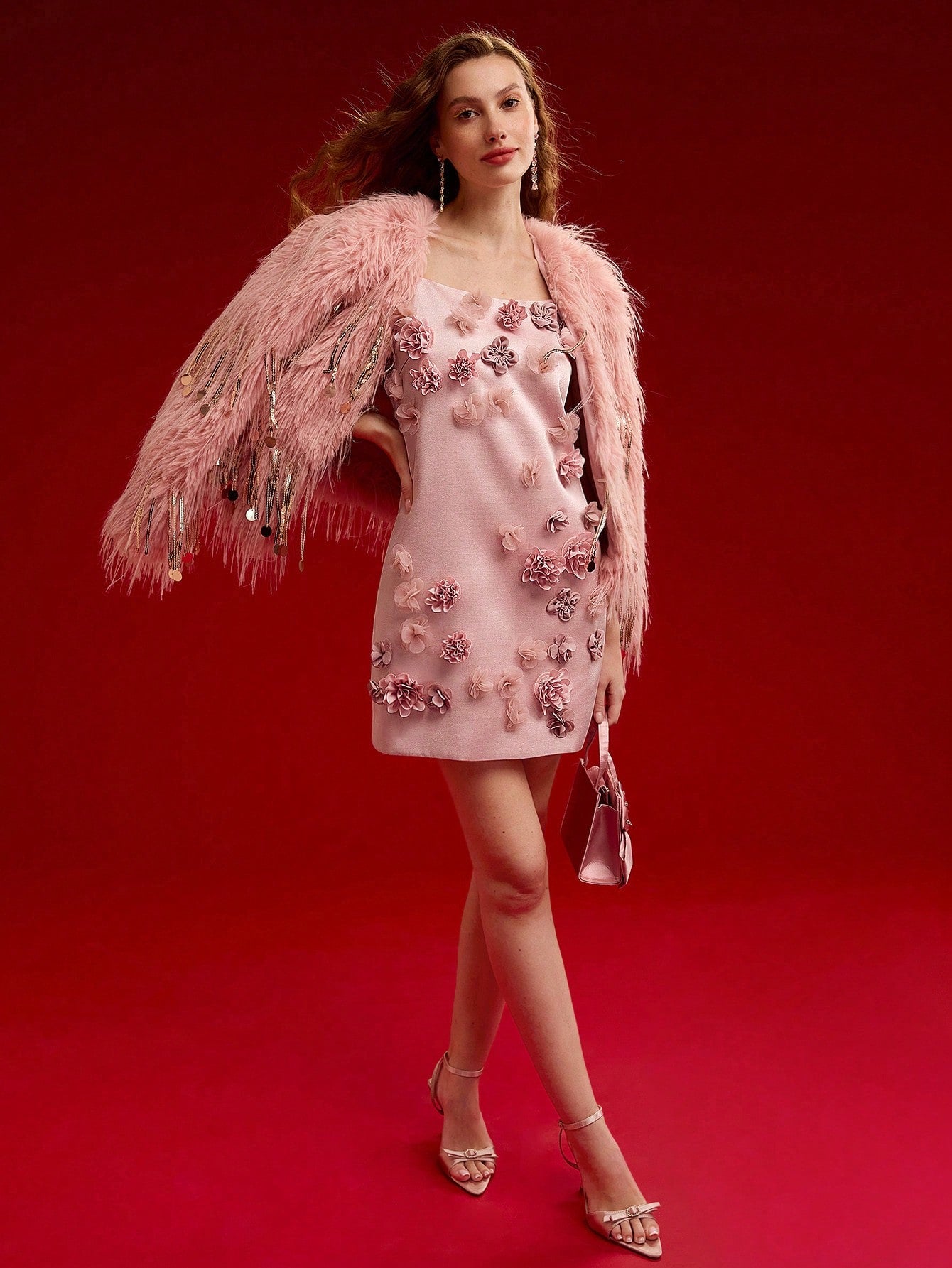 MOTF PREMIUM Vestido tipo camiseta con aplicaciones florales, conjunto para el Día de San Valentín