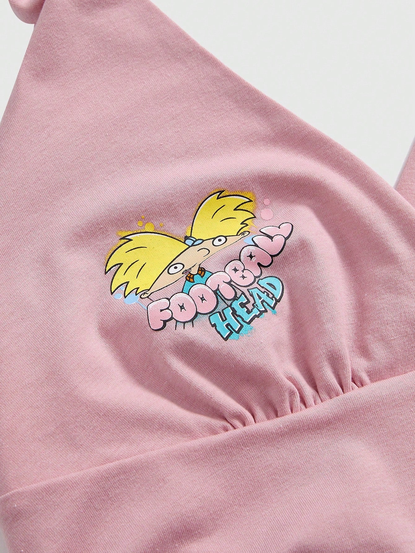 Nick 90's X ROMWE Top holgada de verano de mujer con patrón de dibujos animados rosa y fruncido en el cuello