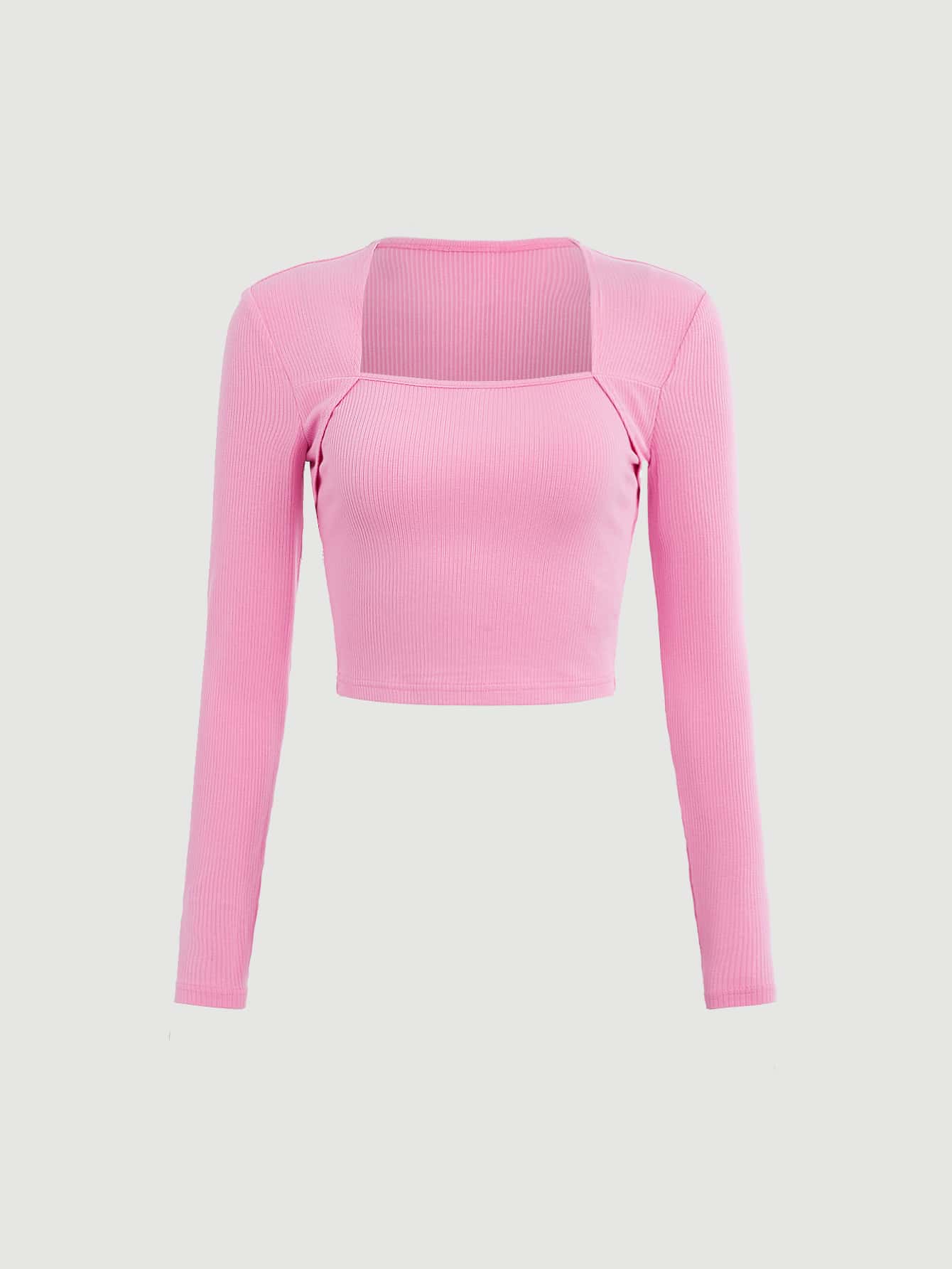 SHEIN MOD Camiseta de cuello cuadrado tejido de canalé