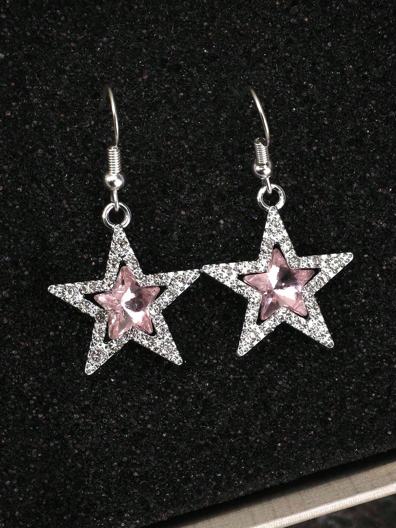 ROMWE Goth 1 Par De Pendientes Retro Con Estilo Gótico Rock En Forma De Estrella Con Detalles De Diamantes De Imitación
