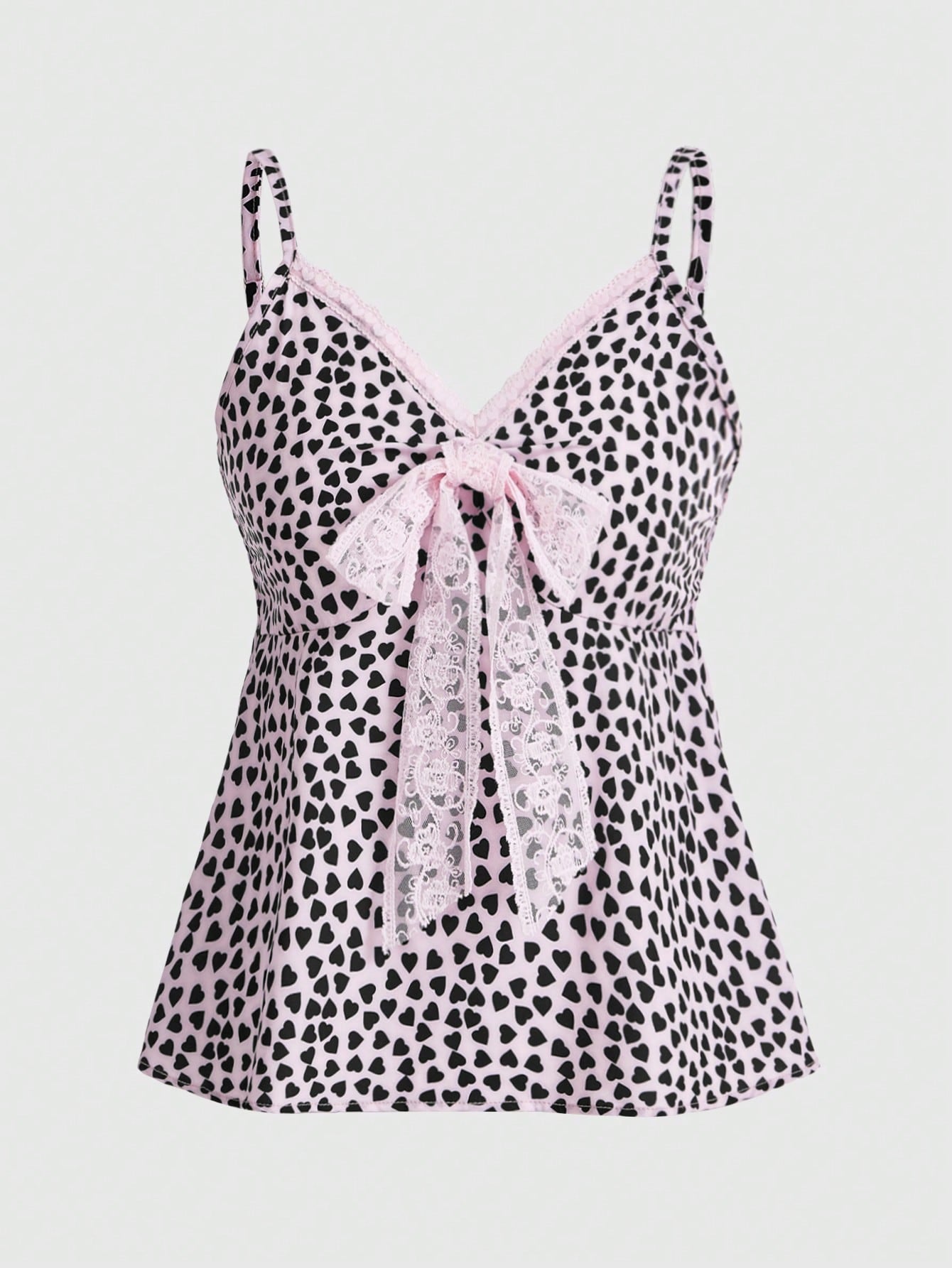 ROMWE J-Fashion Camiseta Sin Mangas Con Lazo Y Estampado De Corazones Para Mujer