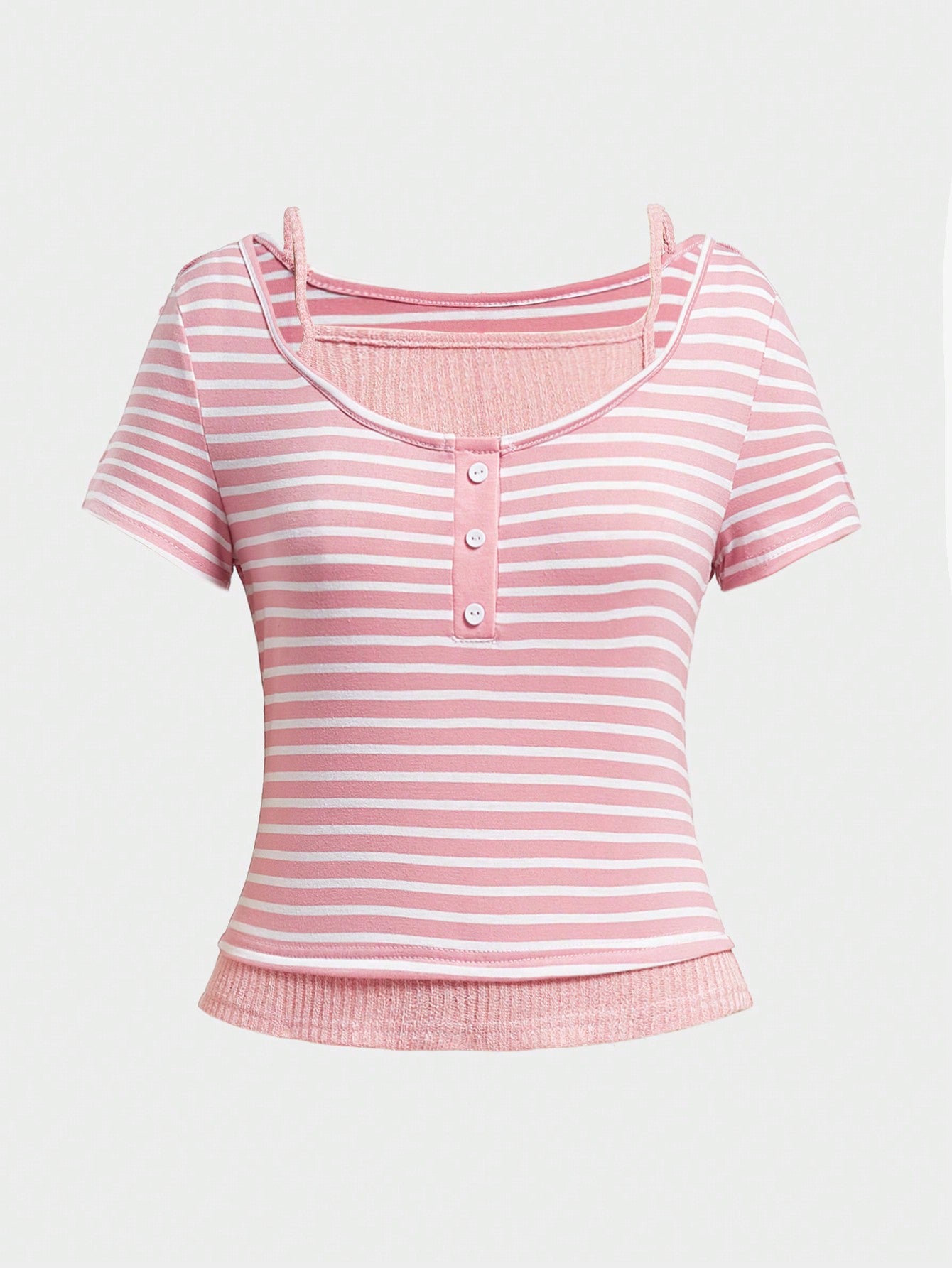 ROMWE Kawaii Camiseta a rayas 2 en 1 para mujer, escolar