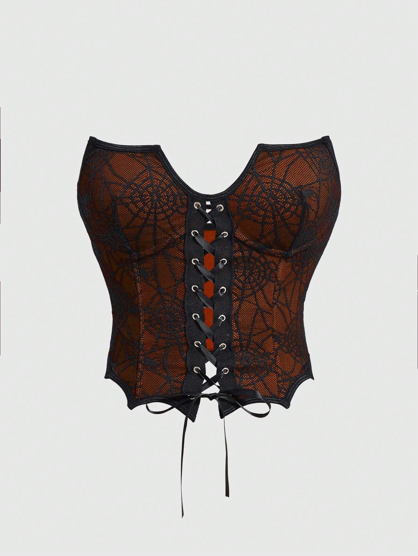 ROMWE Goth Top corto con diseño de cuello tipo collarín de encaje con estampado de telaraña, murciélagos y calabaza gótica para damas