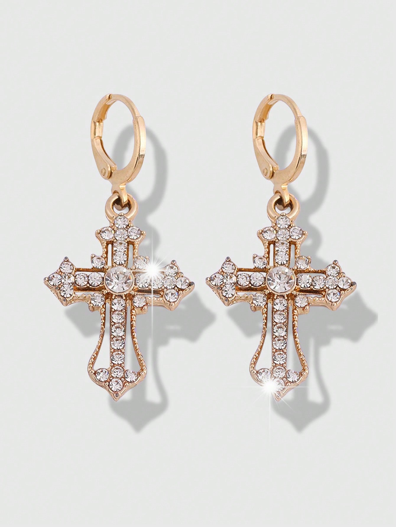 ROMWE Goth 1 par Pendientes colgantes con cruz moda aleación de zinc con diamante de imitación para mujeres para regalo de citas