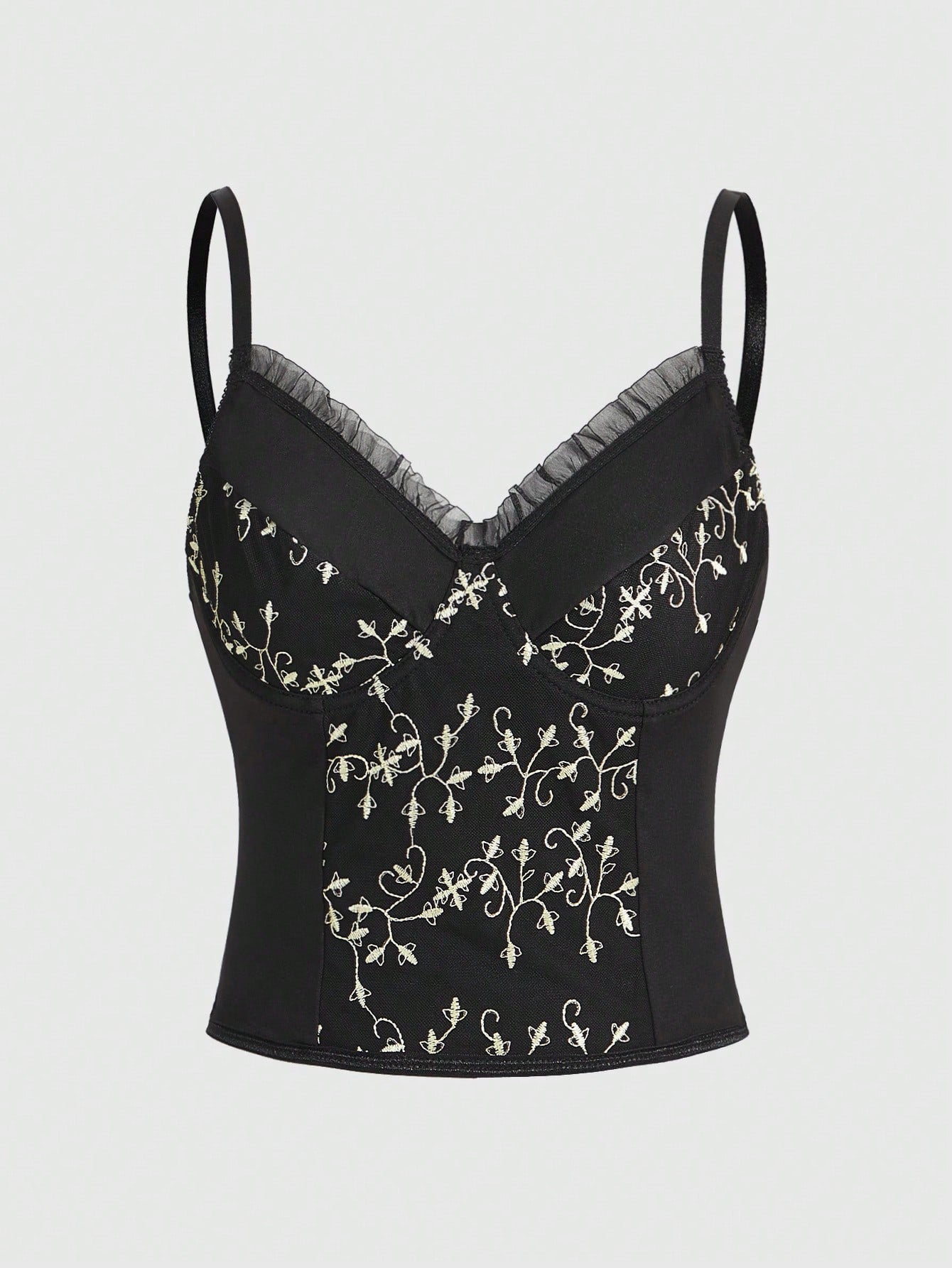 ROMWE Goth Bralette Camisero Bordado Con Aros Para Mujer