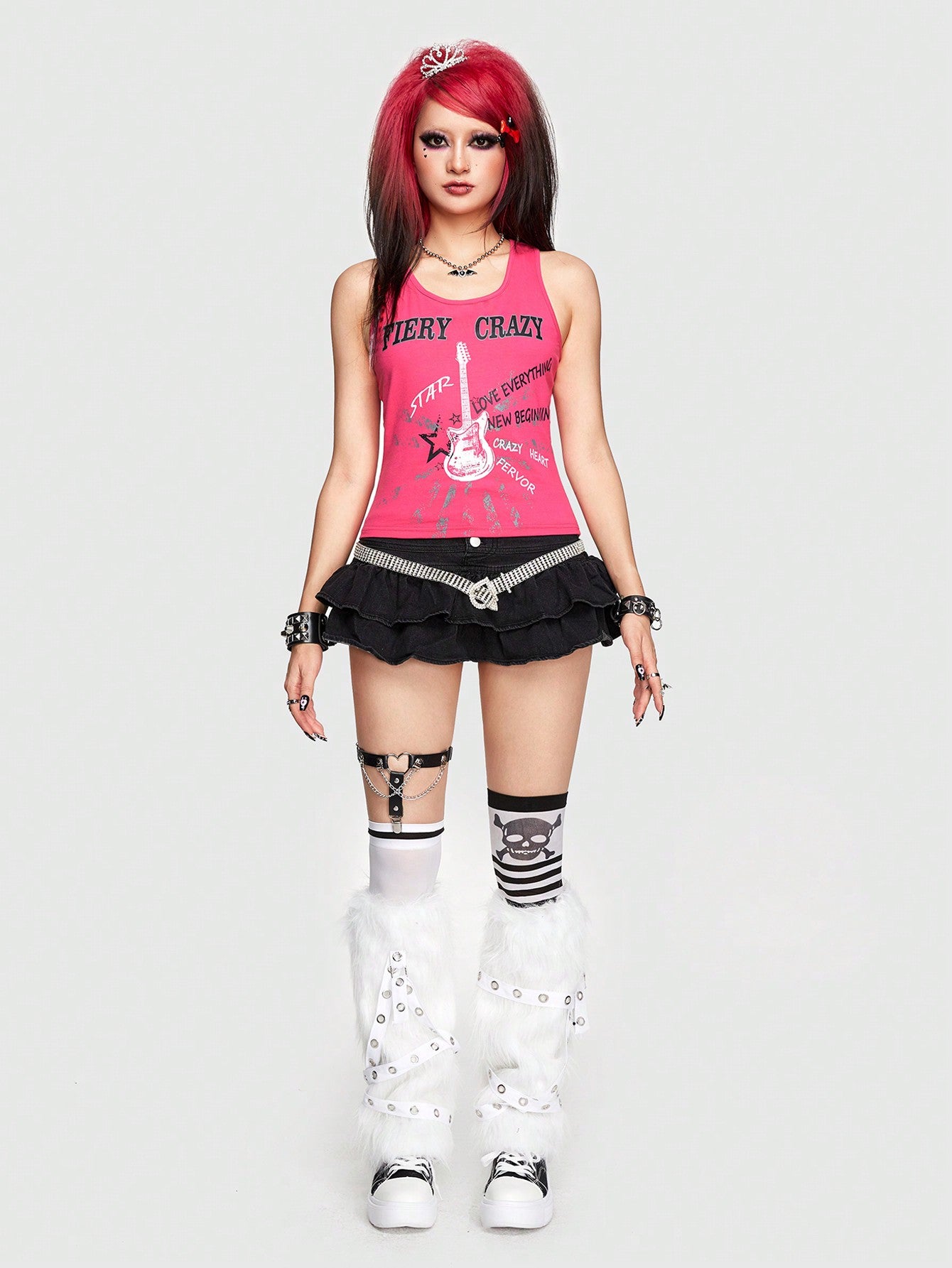 ROMWE Avant Camiseta Sin Mangas Con Espalda Recortada Y Estampado De Guitarra Y Letras Para Mujer