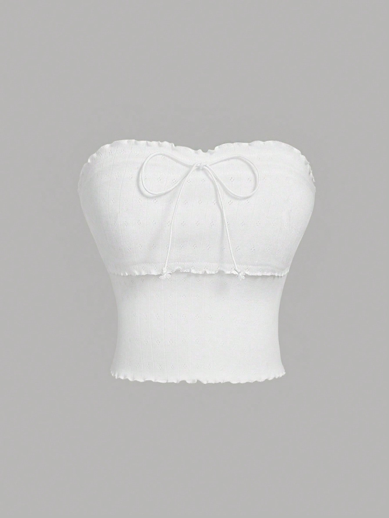 SHEIN MOD Blusa Bandeau De Jacquard Blanco Para Mujer Con Lazos