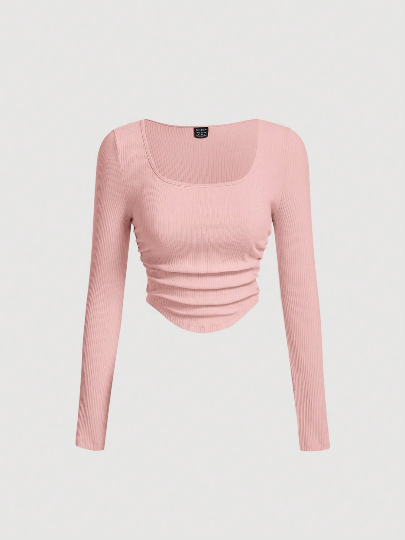 SHEIN MOD Camiseta de cuello scoop fruncido bajo curvo