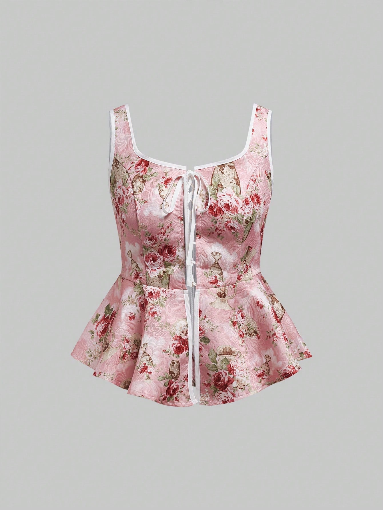 ROMWE Kawaii Top de tanque de camisola con estampado floral para Mujeres en estilo de vacaciones