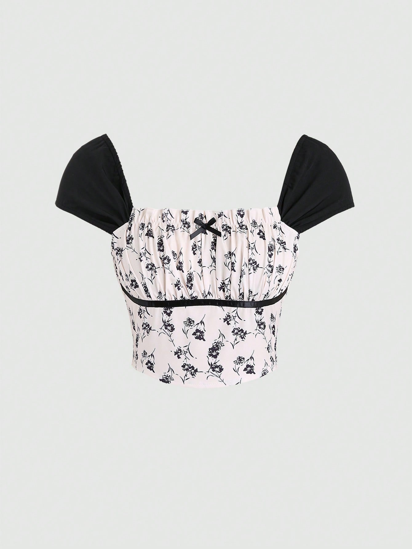 Flirla Mujeres camisa llena de pliegues con estampado y parche de arco, fashion diario para primavera y verano