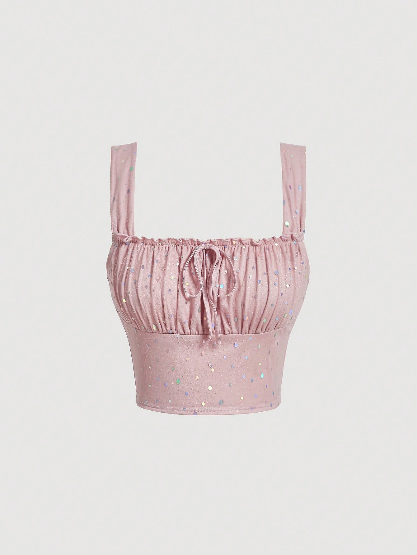 SHEIN MOD Top de tirantes con diseño de lentejuelas con cordón delantero pecho con fruncido