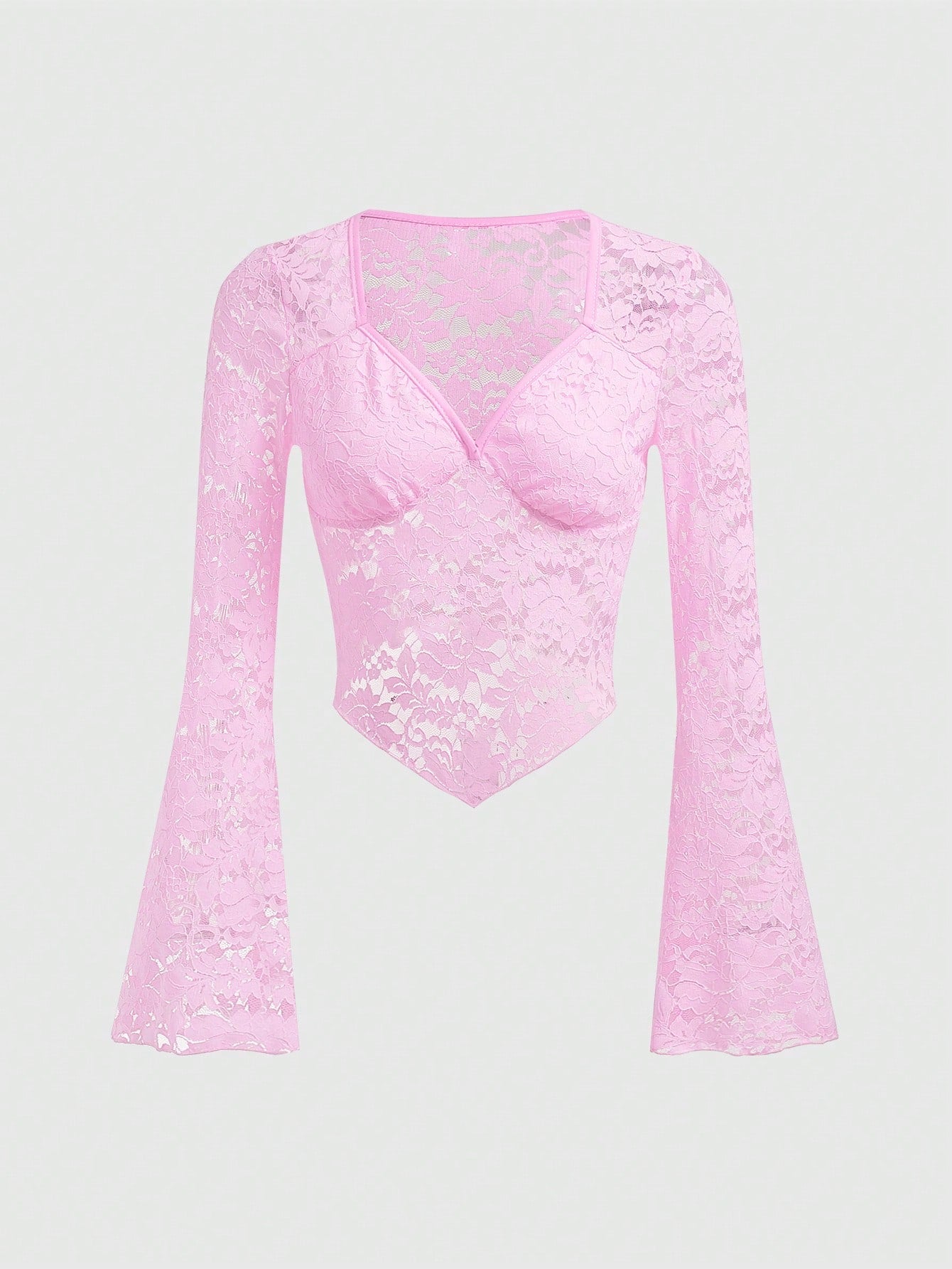 Sweetness Blusa De Manga Acampanada Y Encaje De Color Sólido Para Mujeres