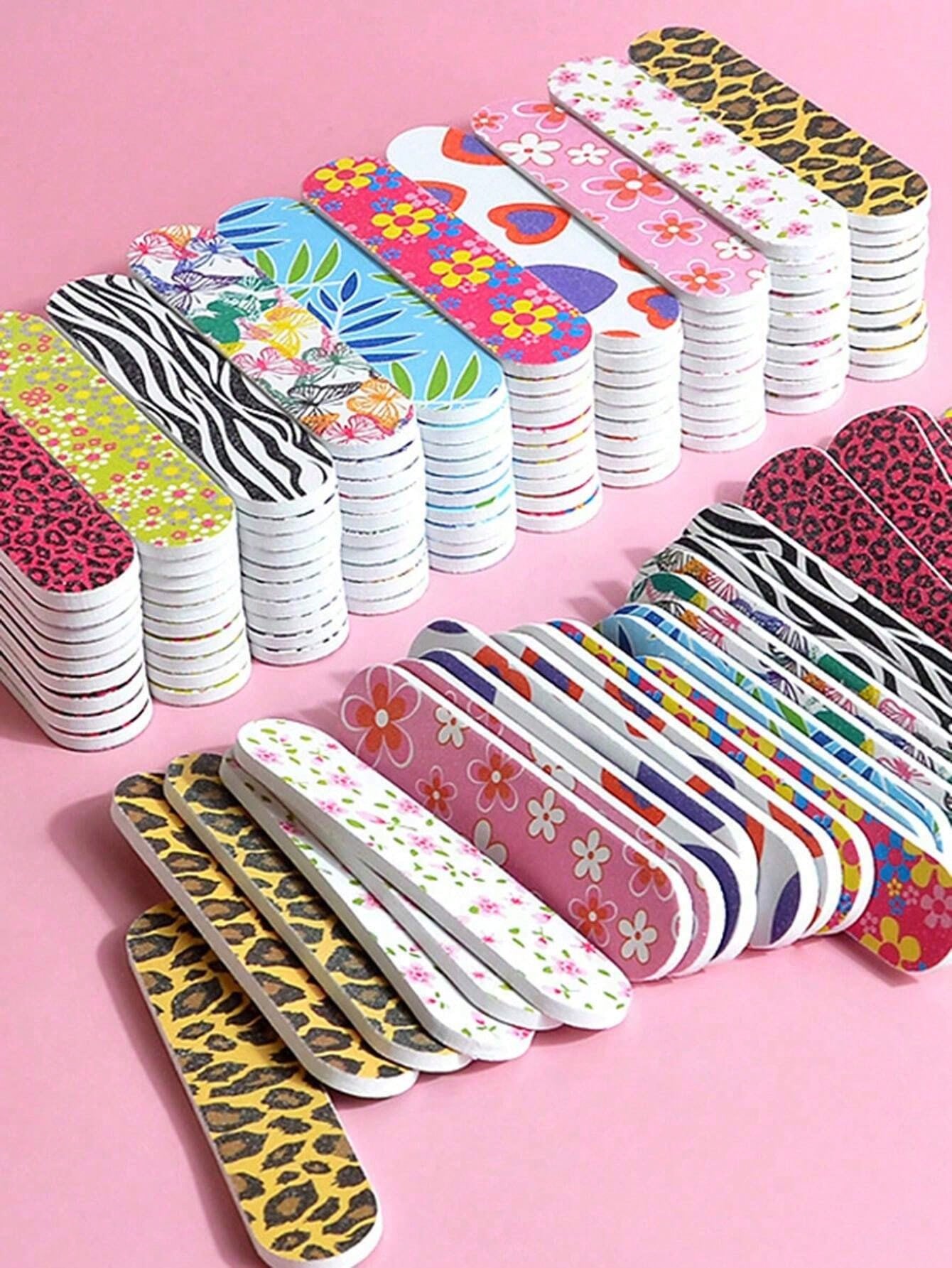 50 piezas Limas de uñas portátiles duraderas de doble cara, aptas para uñas naturales y artificiales, diseño compacto y colorido para manicura y pedicura