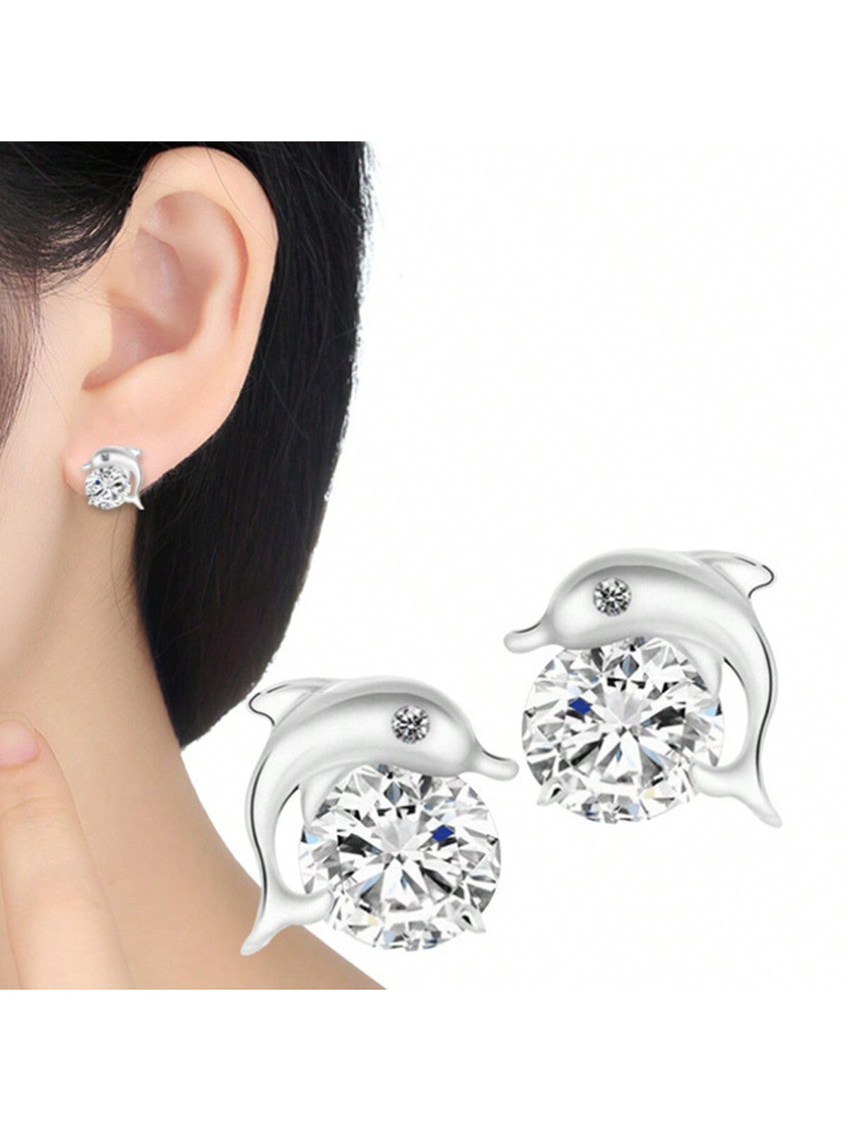 Joyería de moda pequeña - Pendientes de aro de delfín de circonia para exportación