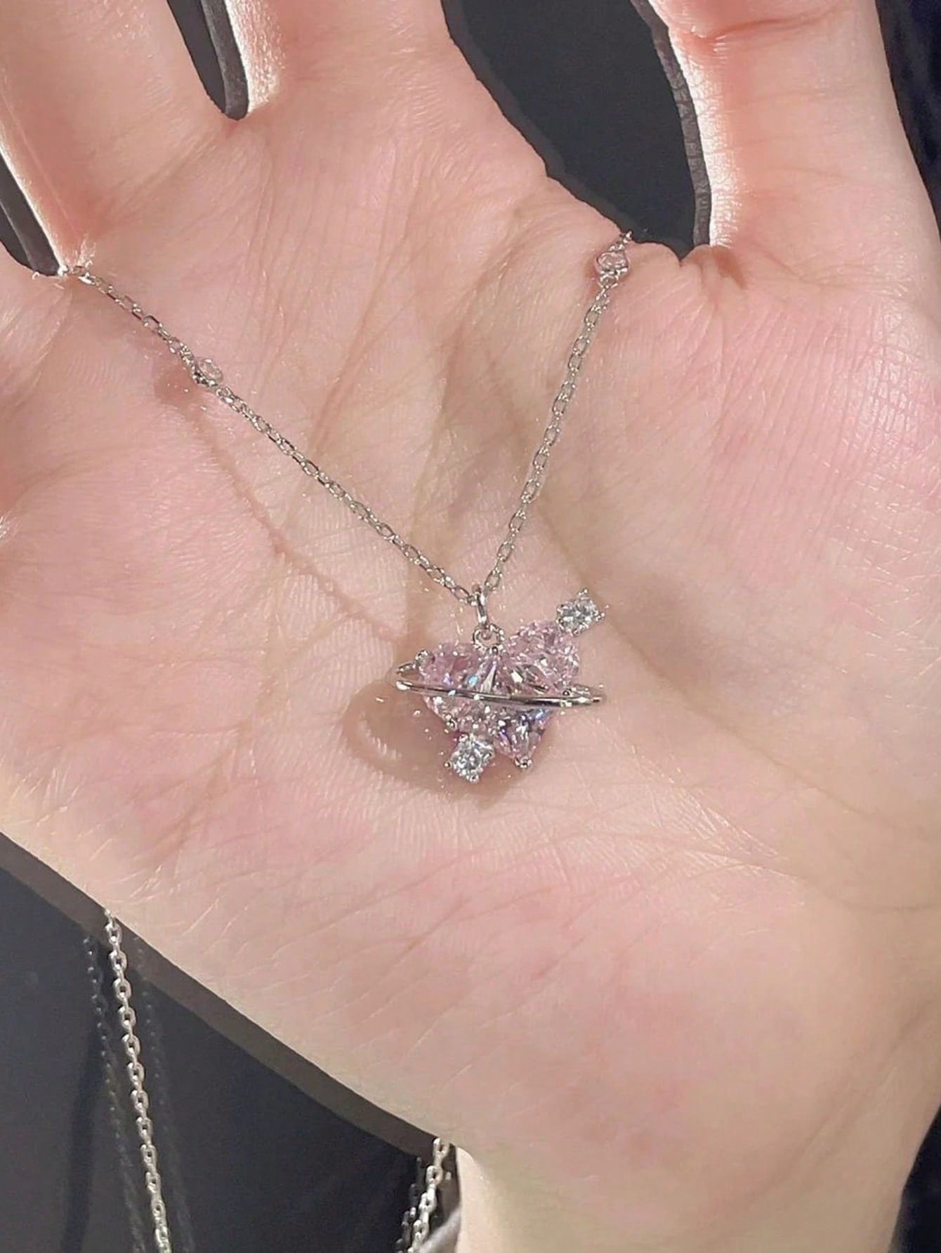 ROMWE Kawaii 1 pieza Collar simple Love con corazón rosado con diamante de imitación para mujeres , día festivo regalo de citas