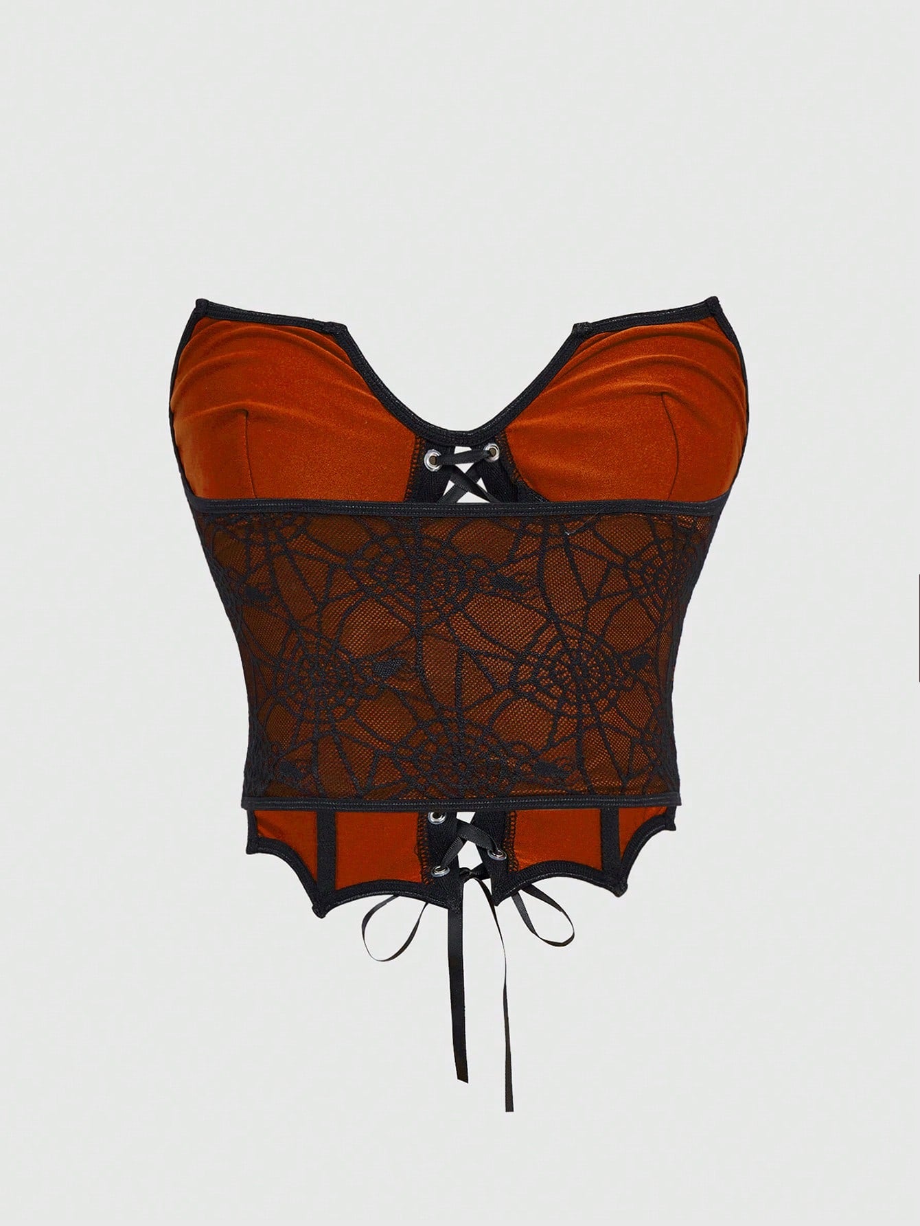 ROMWE Goth Top corto con diseño de cuello tipo collarín de encaje con estampado de telaraña, murciélagos y calabaza gótica para damas