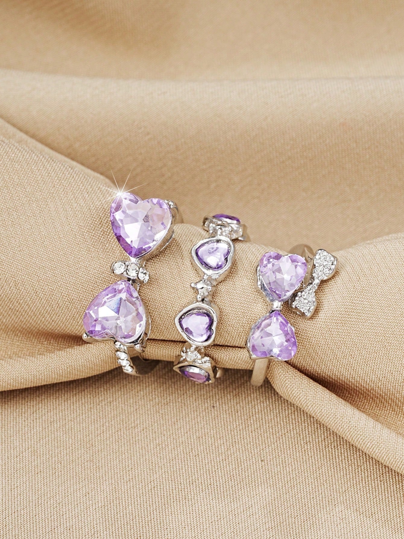 Conjunto De 3 Anillos De Moda Con Decoración De Mariposa, Corazón Y Diamante De Imitación Estilo Y2k Para Mujeres. Perfecto Para Citas, Fiestas, Regalos Del Día De San Valentín O Uso Diario.