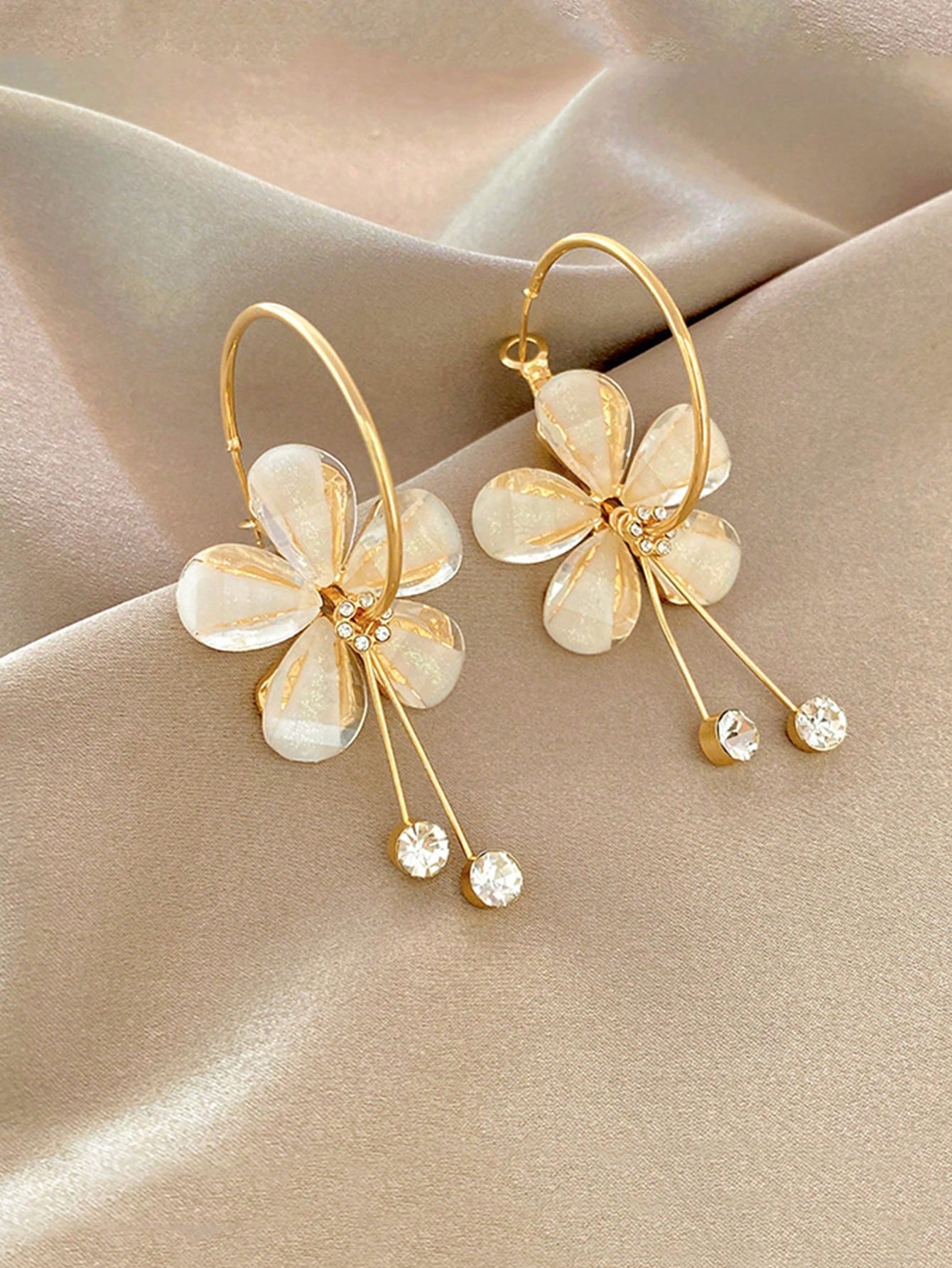 1 par Pendientes largos moda de acero inoxidable con diamante de imitación & flor para mujeres para decoración diaria