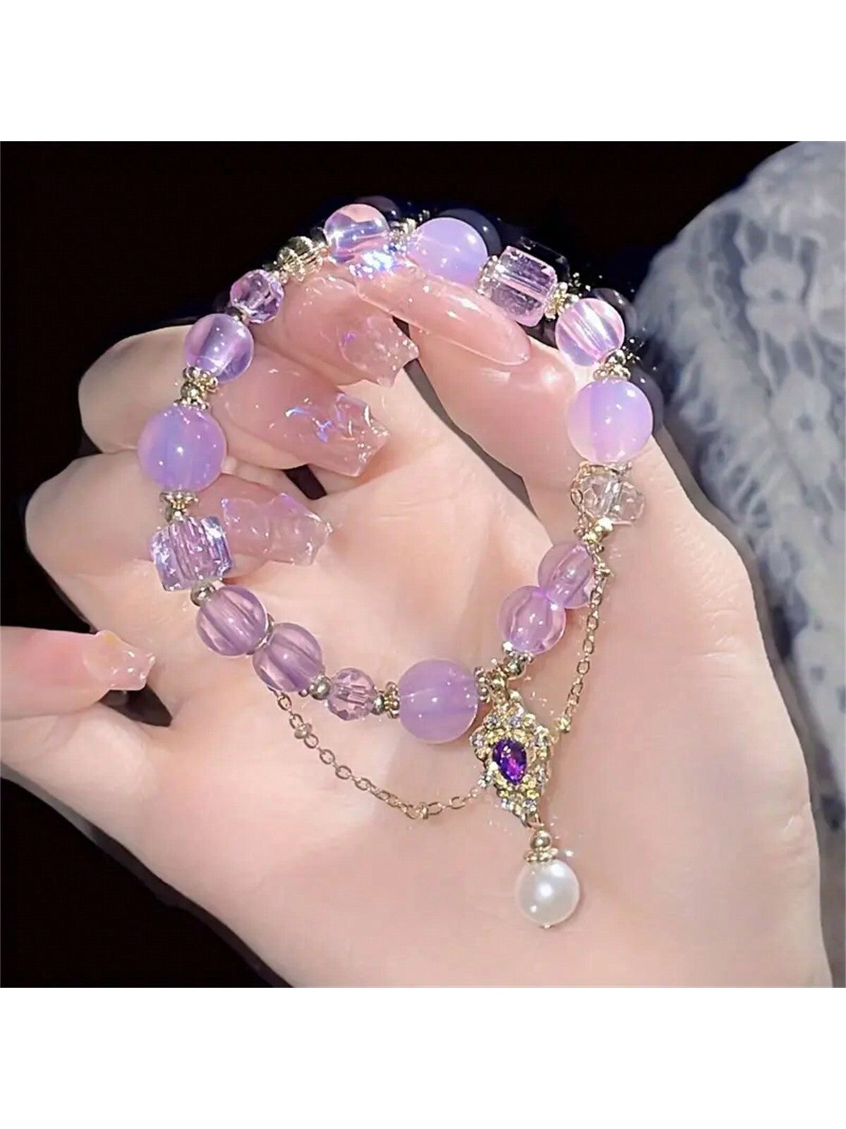 1 pieza Elegante brazalete de cristal morado - Diseño de dos tonos a la moda, un regalo refinado para tu mejor amiga