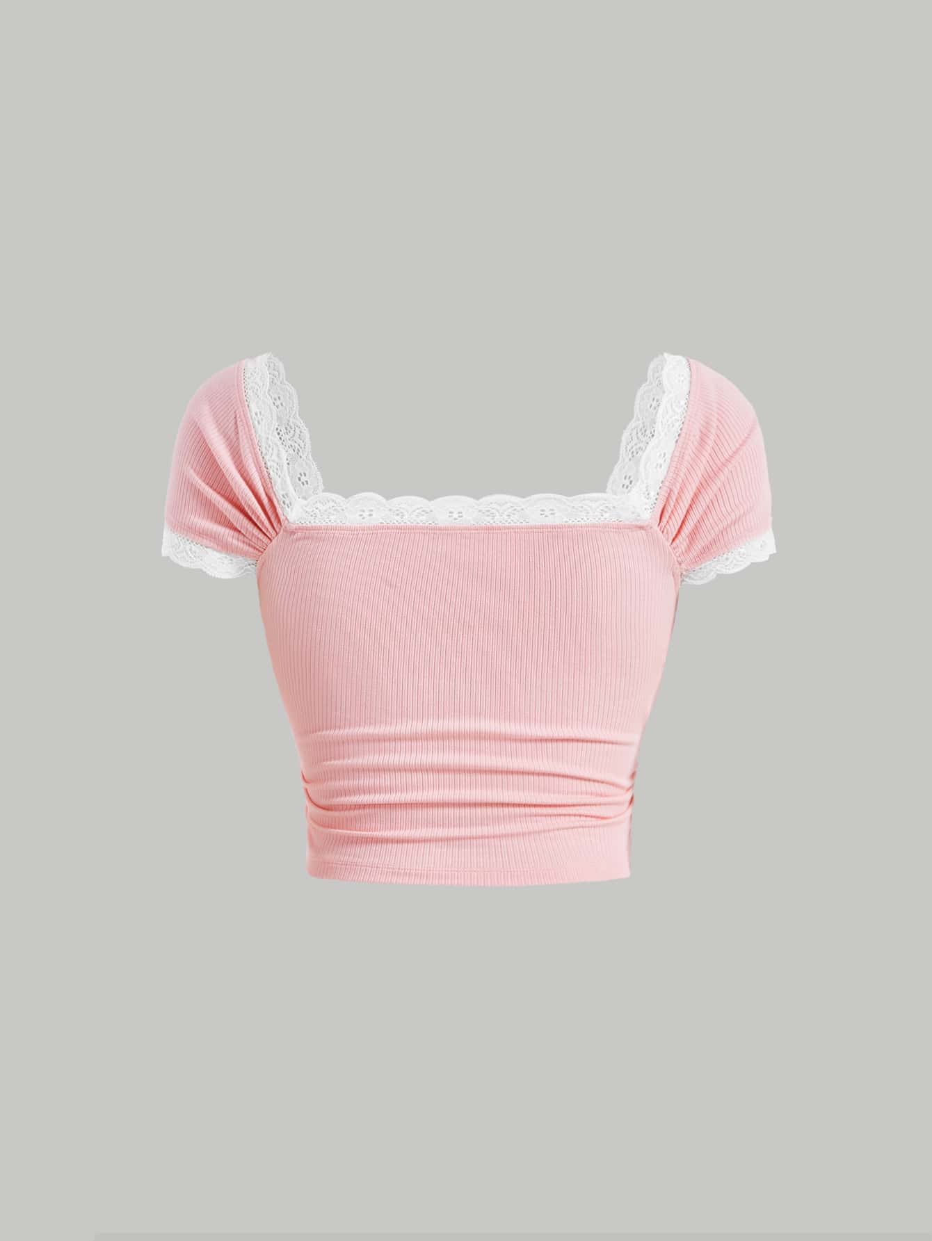 SHEIN MOD Camiseta con encaje en contraste con lazo delantero