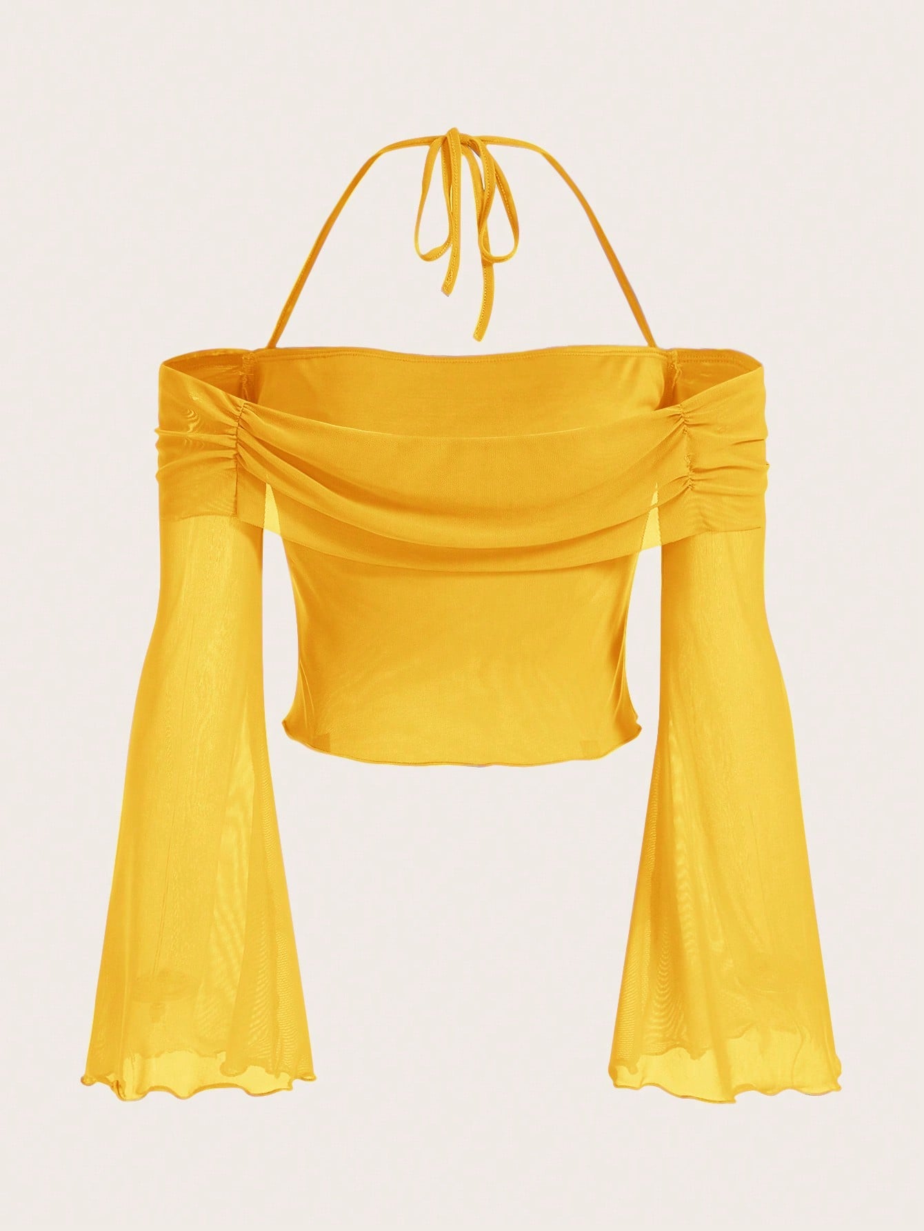 SHEIN ICON Top corto de primavera con cuello halter, manga de volante con ribete de lechuga y mujer top de tirantes y camisetas - 1779