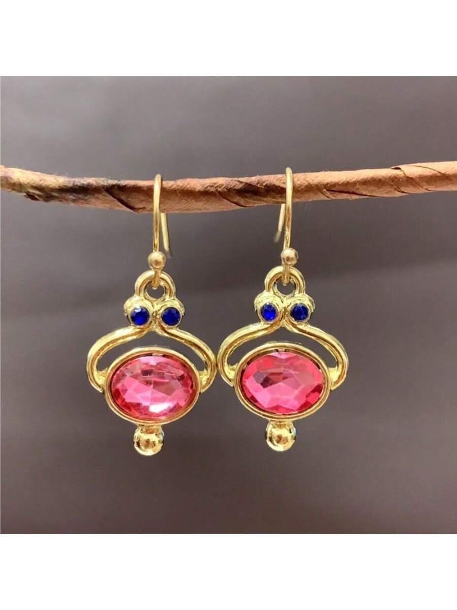 Pendientes con colgante de circonita cúbica rosa brillante, joyas elegantes de cobre chapado en oro de 14K, recuerdo