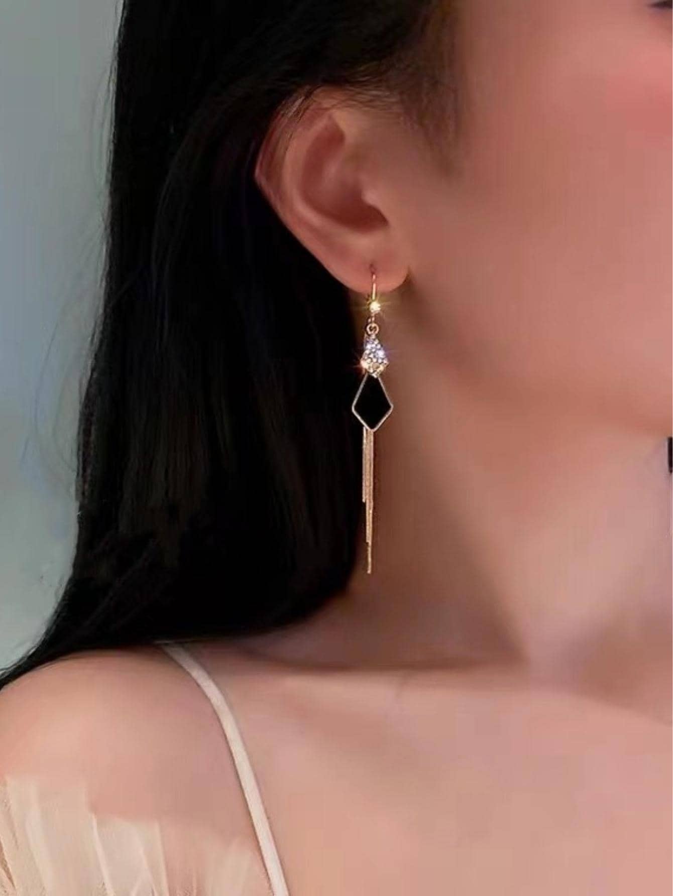 1 par Pendientes largos moda aleación de zinc con diamante de imitación para mujeres para vida diaria