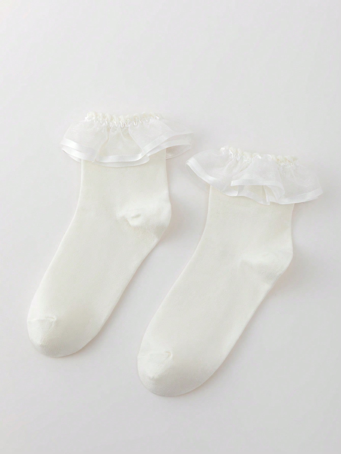 ROMWE Kawaii Calcetines de tubo con volantes de tejido de red de unicolor, casuales y dulces, para mujeres