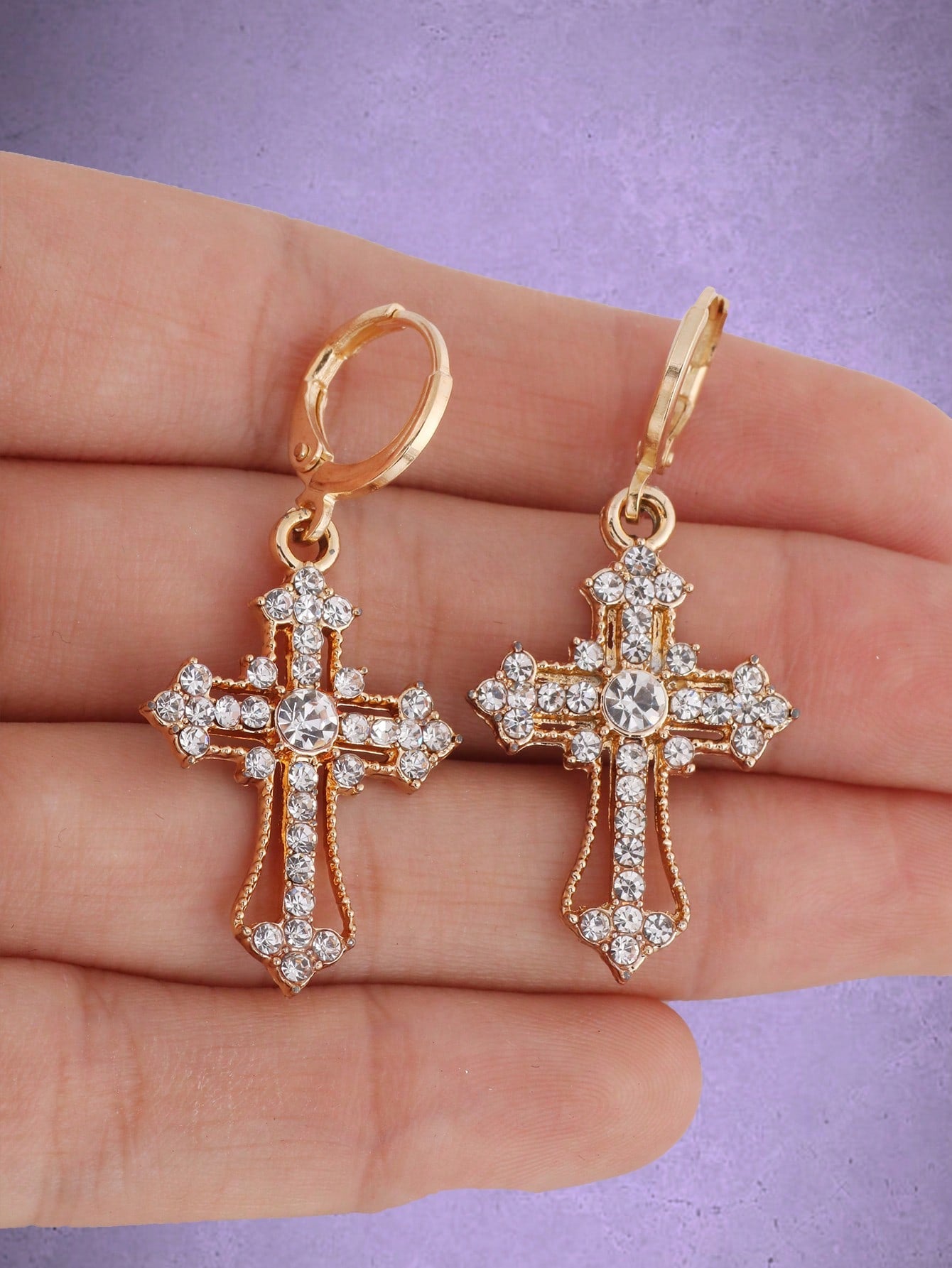 ROMWE Goth 1 par Pendientes colgantes con cruz moda aleación de zinc con diamante de imitación para mujeres para regalo de citas
