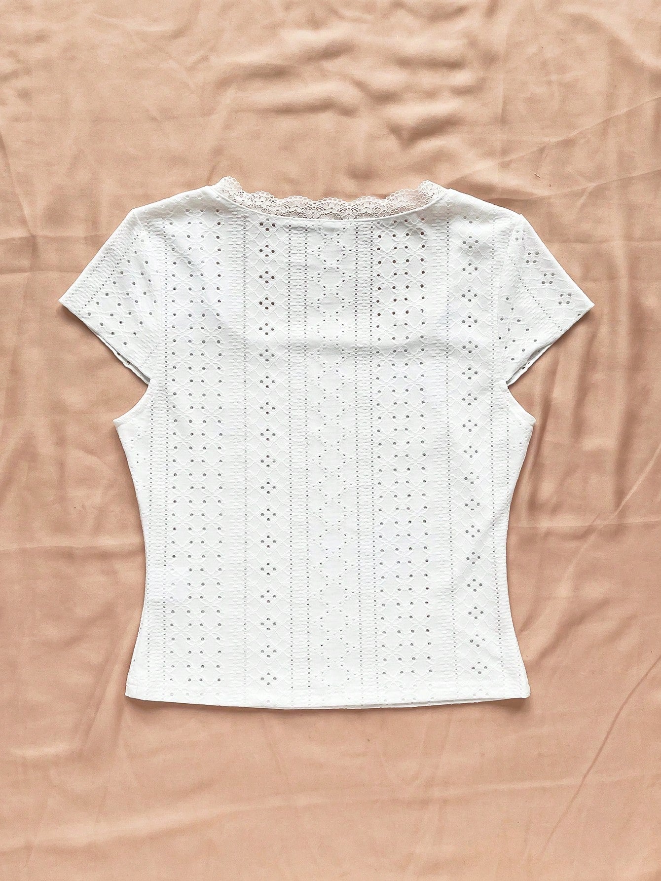 SHEIN Dreamara Camiseta de verano para vacaciones de cuello cuadrado con ribete de encaje para mujeres