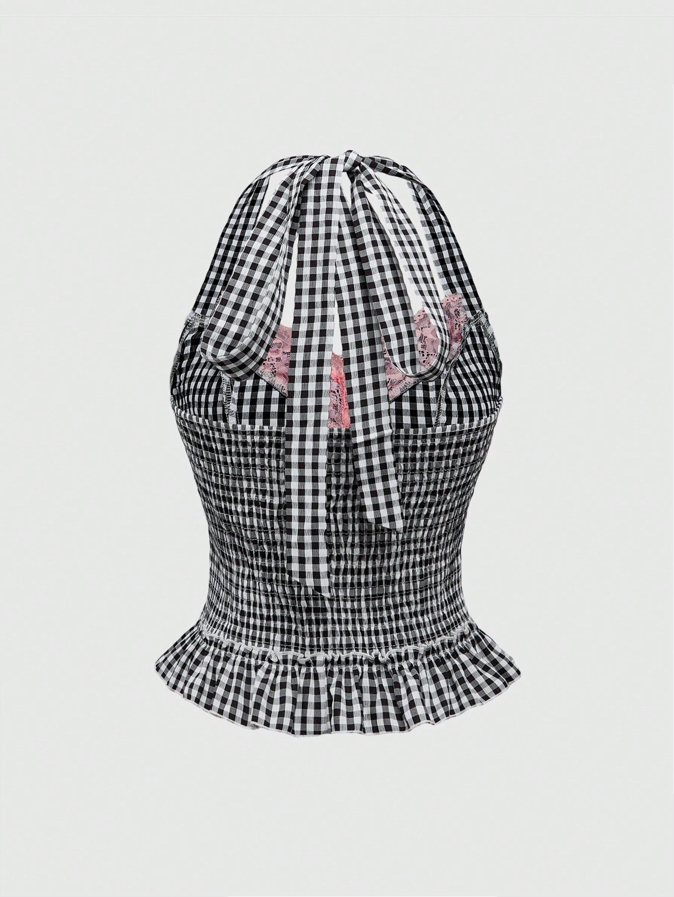 ROMWE Kawaii Top de mujer de 2 en 1 con cuello halter y decoración de lazo, lindo y dulce