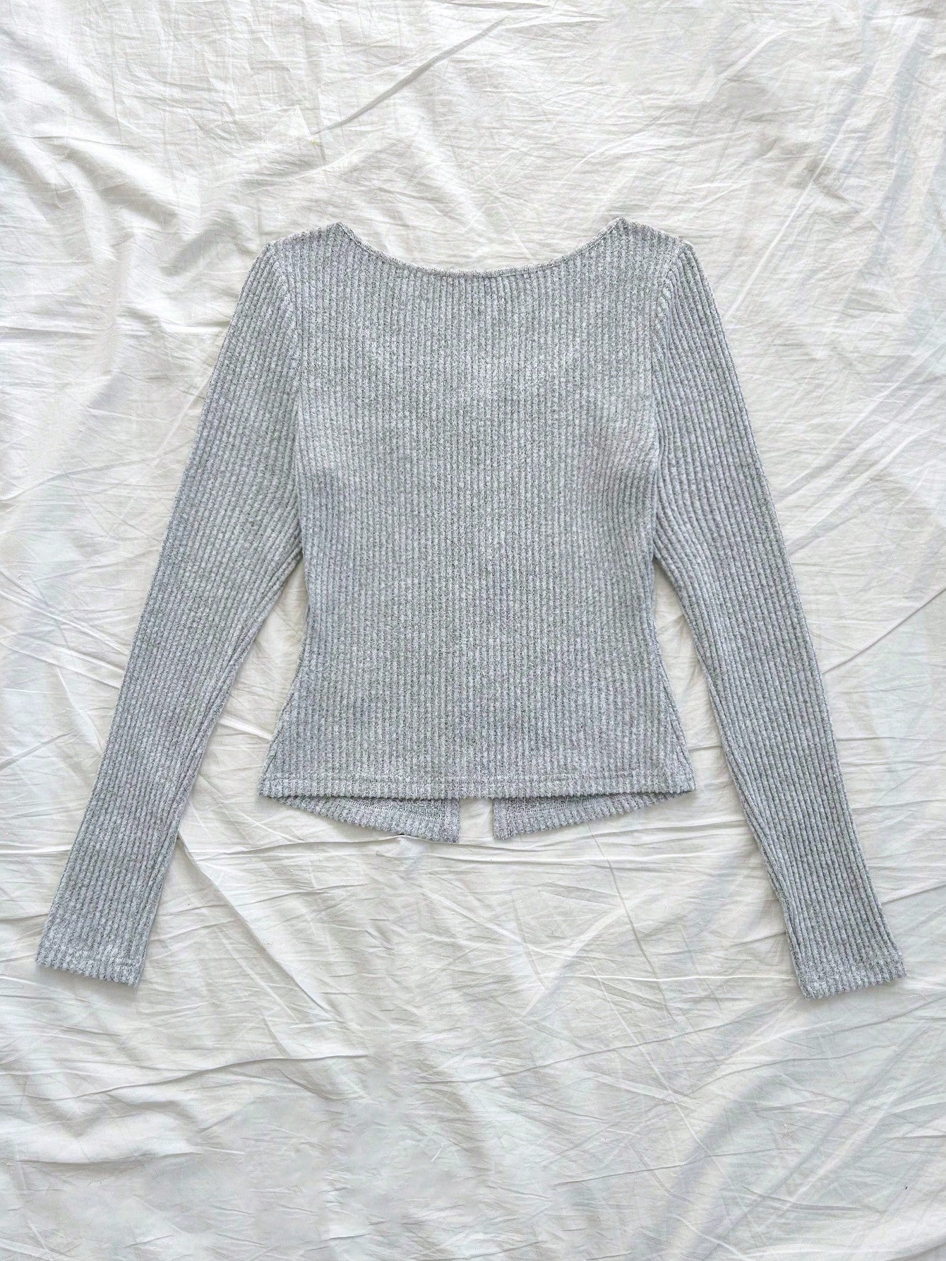 SHEIN Dreamara Sudadera térmica con capucha de costillas grises para vacaciones de mujer con cortes frontales y en el centro, lazo romántico rosa, manga larga, ajuste delgado, cálida y con estilo para otoño/invierno, adecuada para salidas