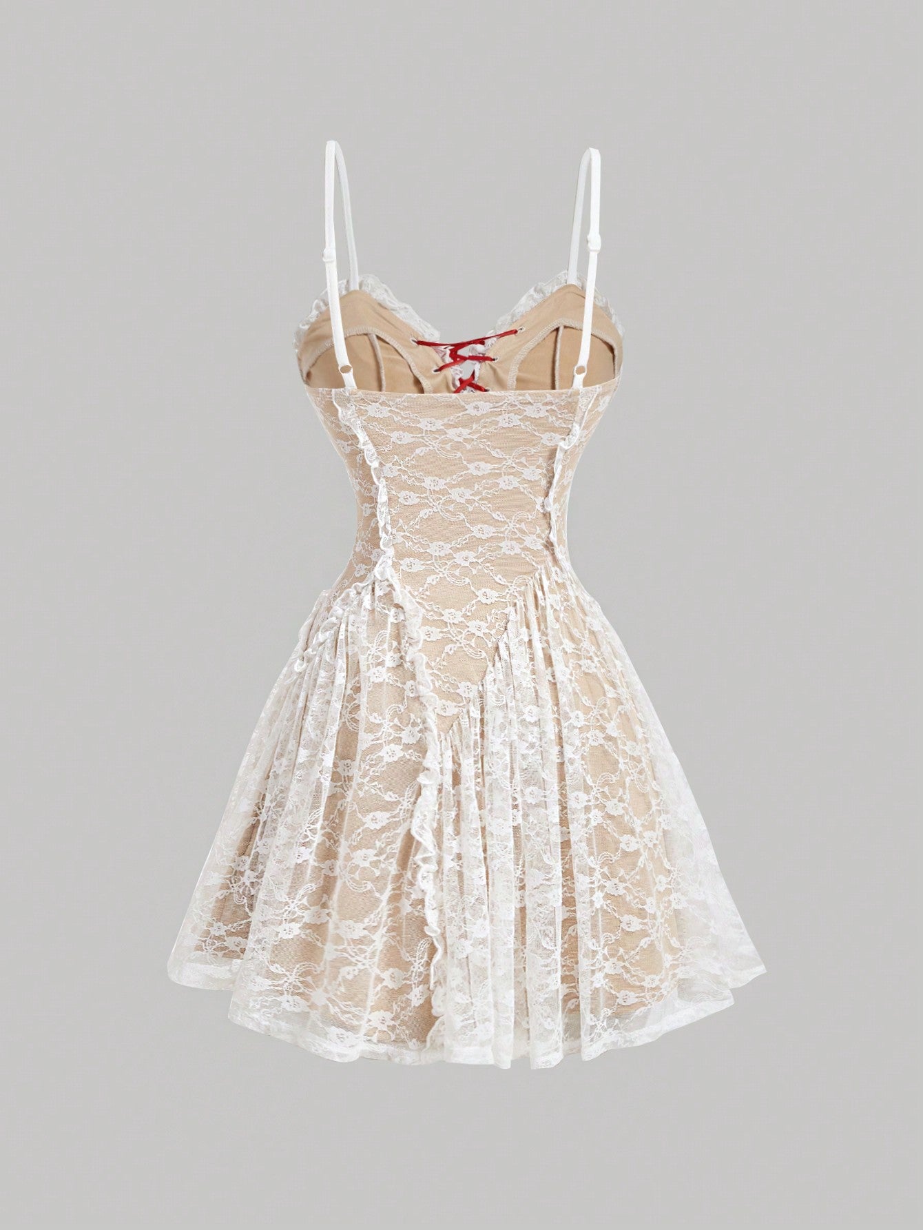 SHEIN MOD Vestido camisero romántico con tirantes de lazo, volantes de encaje y borde plisado, conjunto para festival, vestido de mujer, vestido mini, vestido fluido, vestidos de otoño, conjunto para concierto