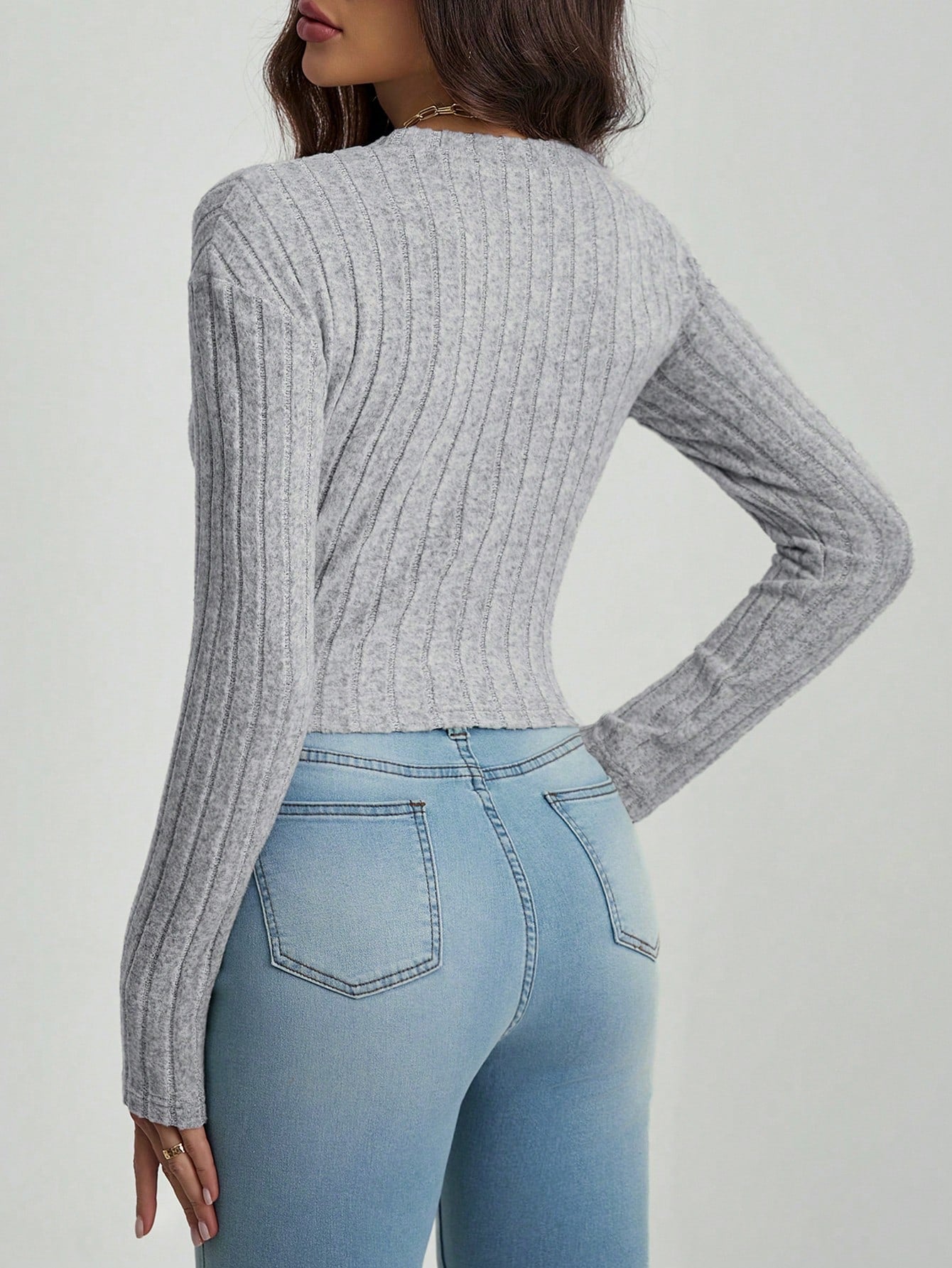 SHEIN Tall Top corto de punto acanalado sólido, informal de otoño