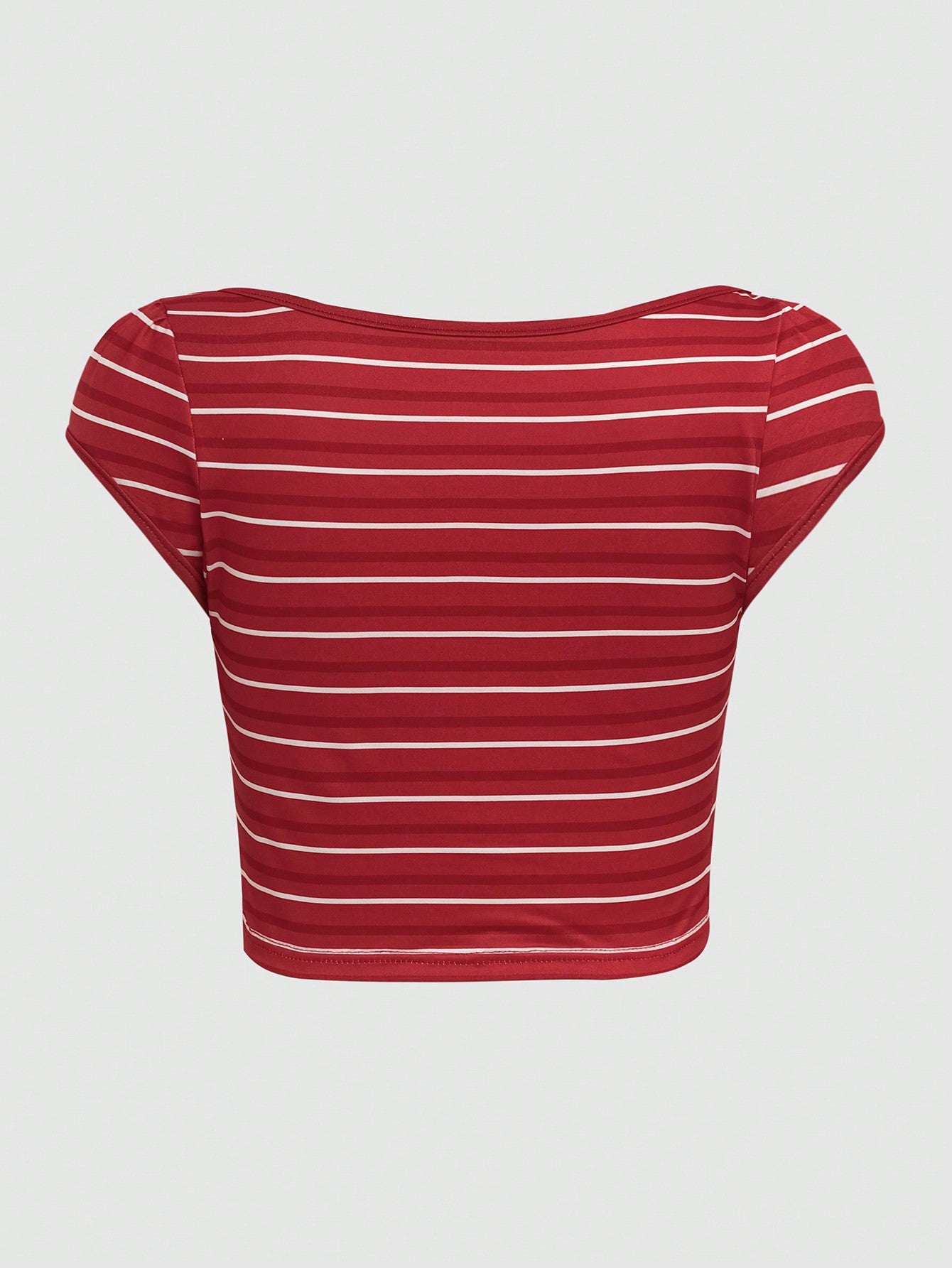 SHEIN Qutie Camiseta casual de manga corta con cuello redondo y estampado de rayas y corazones para mujer en verano
