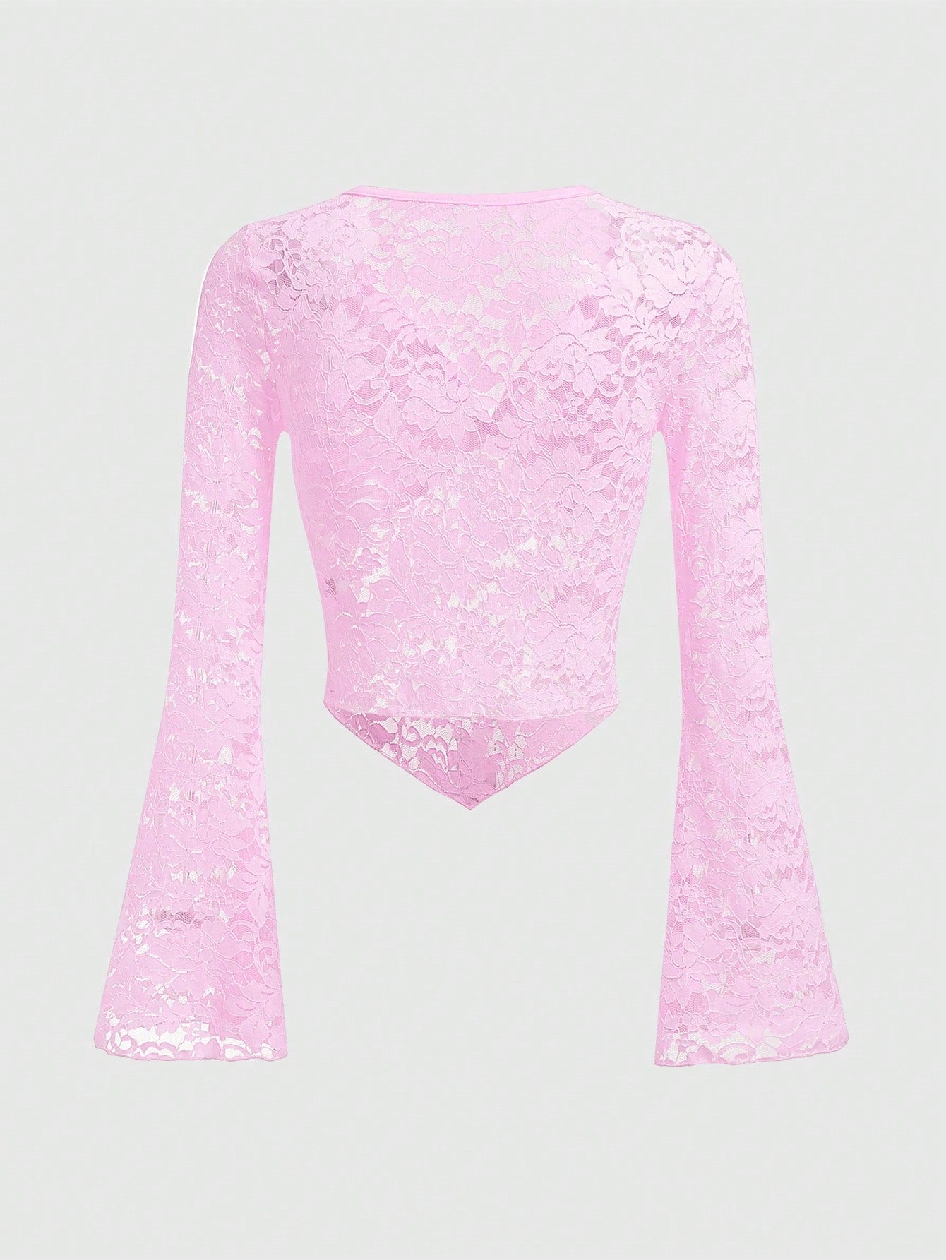 Sweetness Blusa De Manga Acampanada Y Encaje De Color Sólido Para Mujeres