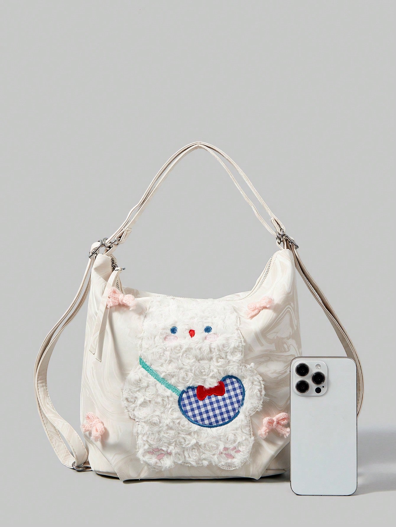 ROMWE Kawaii Bolso de hombro de gran capacidad con diseño de dibujos animados para uso diario de mujeres