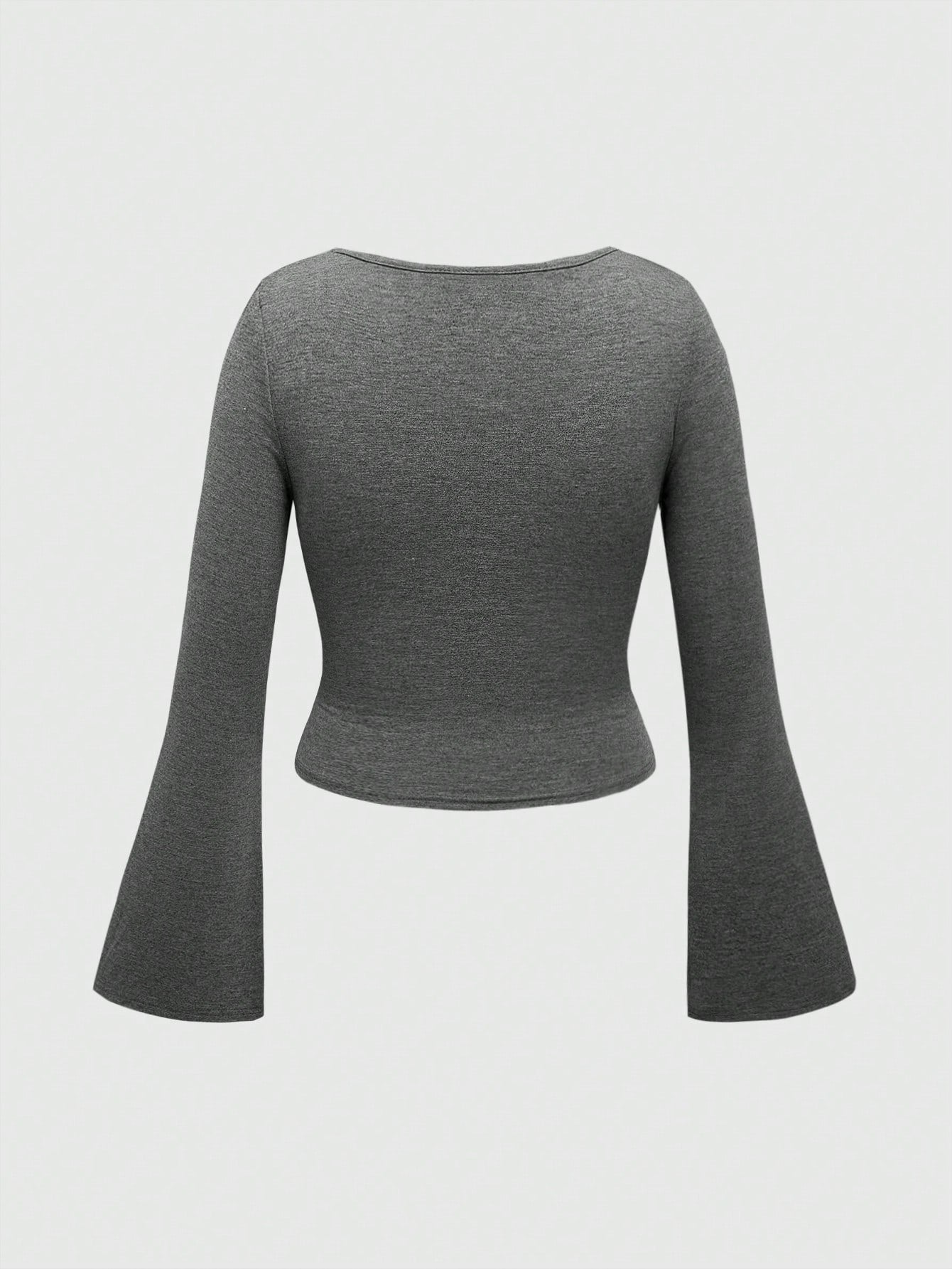 ROMWE Grunge Punk Camiseta de manga larga ajustada con cuello en pico profundo y bajo asimétrico, estilo Y2K elegante para mujer, unicolor, versátil camiseta interior para otoño/invierno