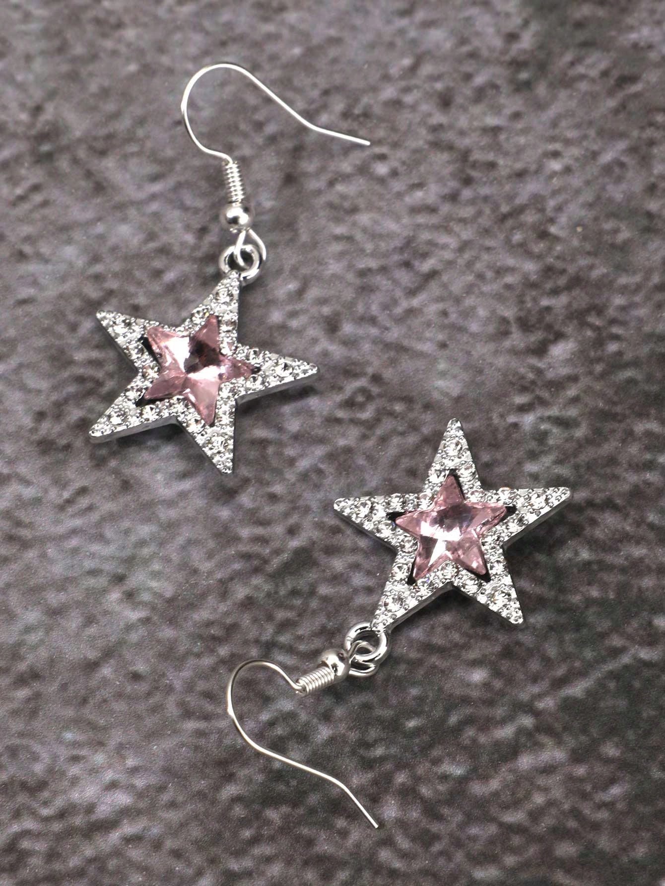 ROMWE Goth 1 Par De Pendientes Retro Con Estilo Gótico Rock En Forma De Estrella Con Detalles De Diamantes De Imitación