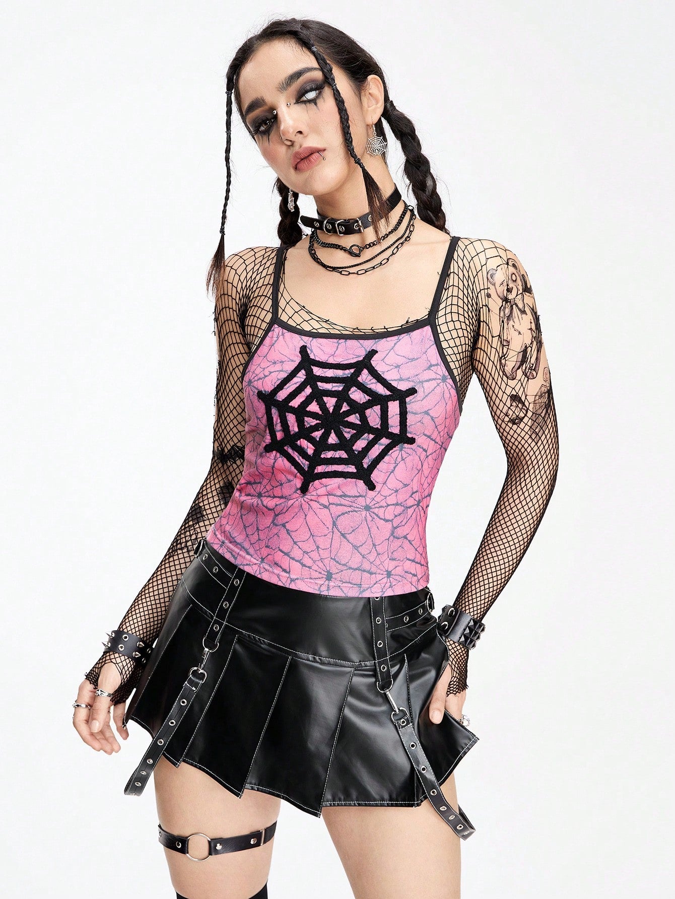 ROMWE Goth Camiseta sin mangas ajustada con araña 3D bordada para mujer, estilo gótico