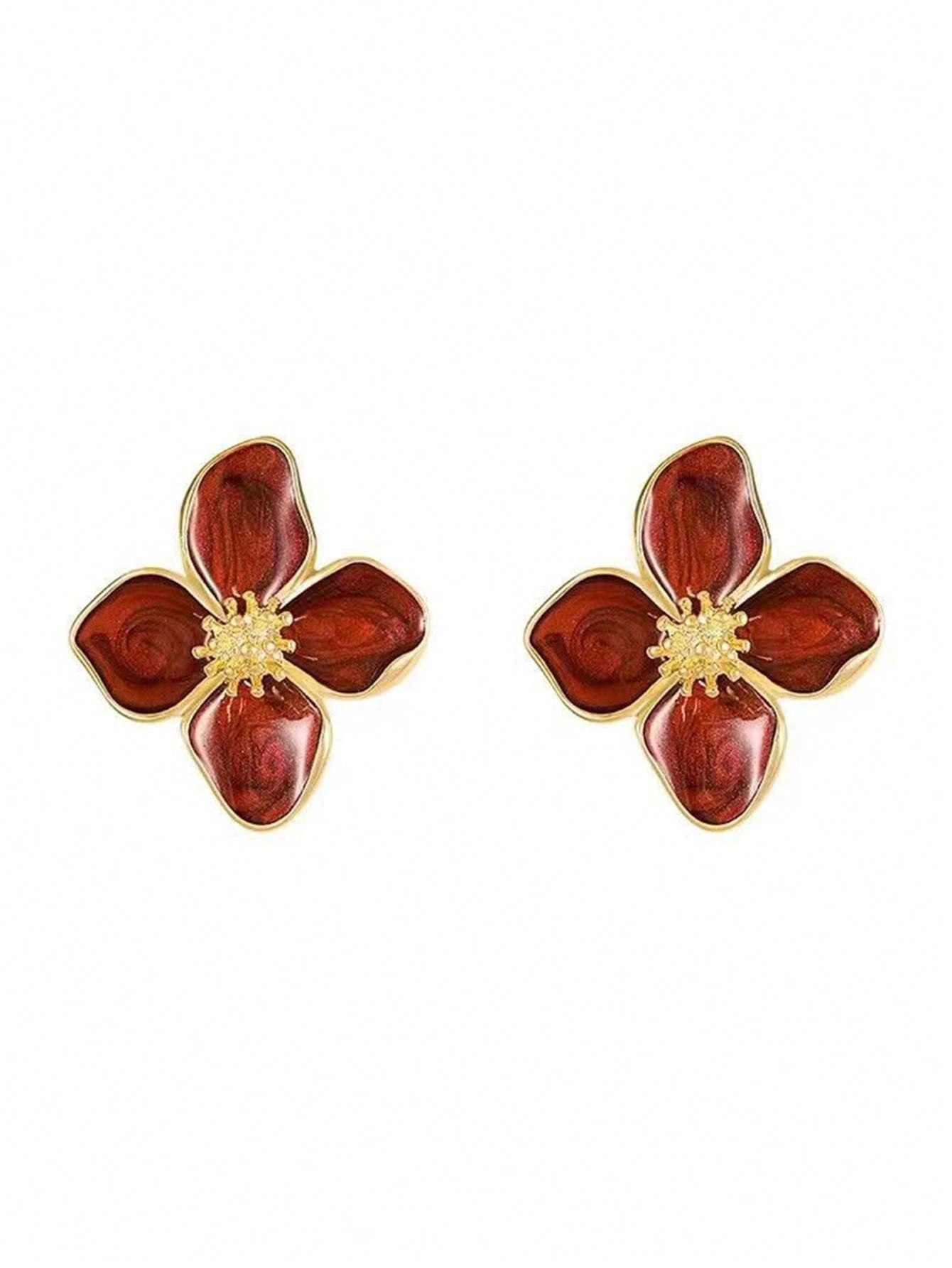 1 par Pendientes de mujer con diseño de 4 flores de dopamina coloridas, regalo versátil y dulce para uso diario y fiestas