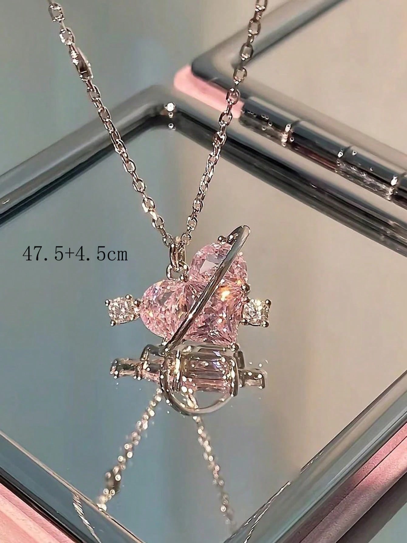 ROMWE Kawaii 1 pieza Collar simple Love con corazón rosado con diamante de imitación para mujeres , día festivo regalo de citas